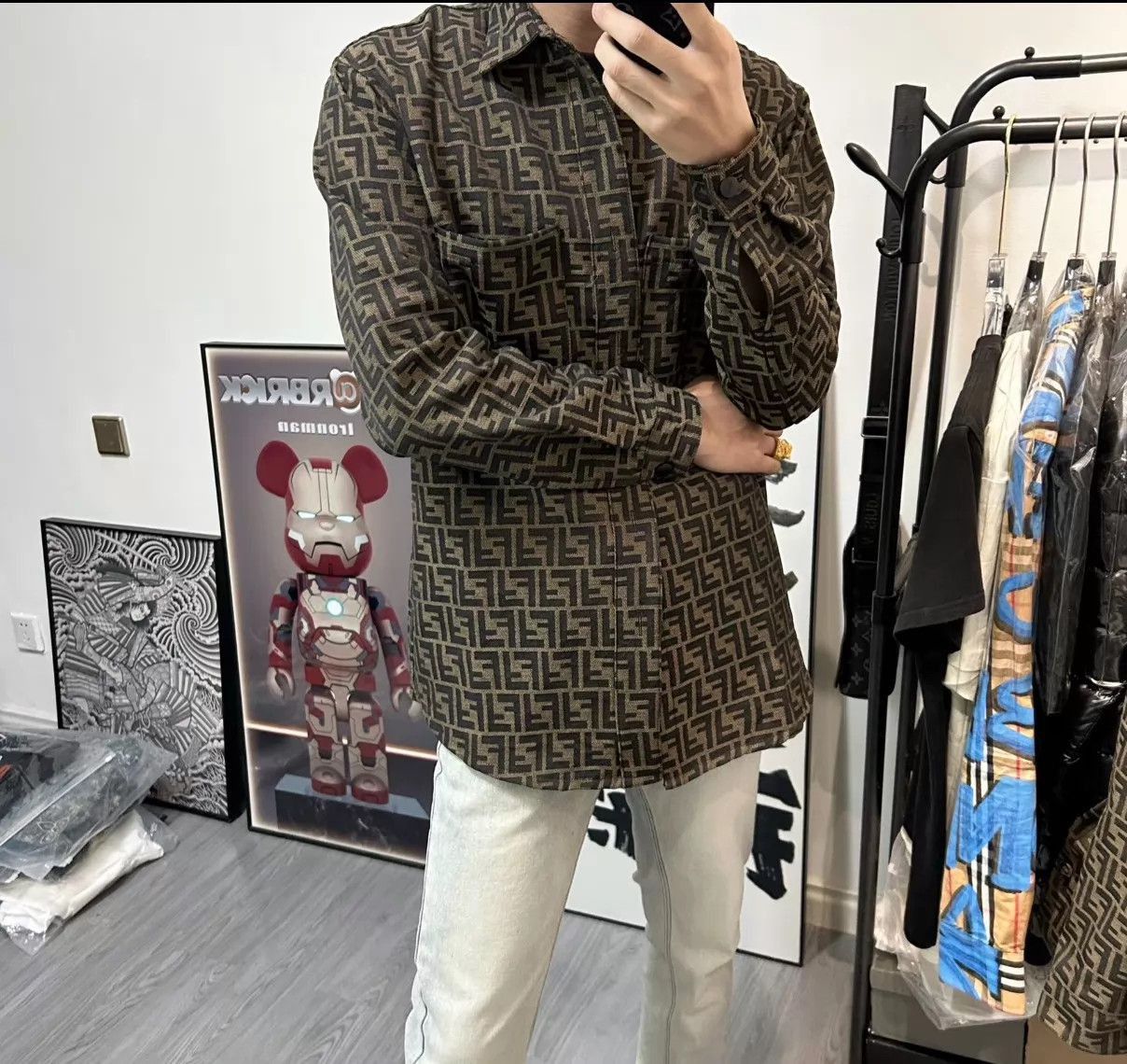 Fendi Brown Patterned Long-Sleeve Button-Up Shirt Size US XS / EU 42 / 0 - 8 Thumbnail