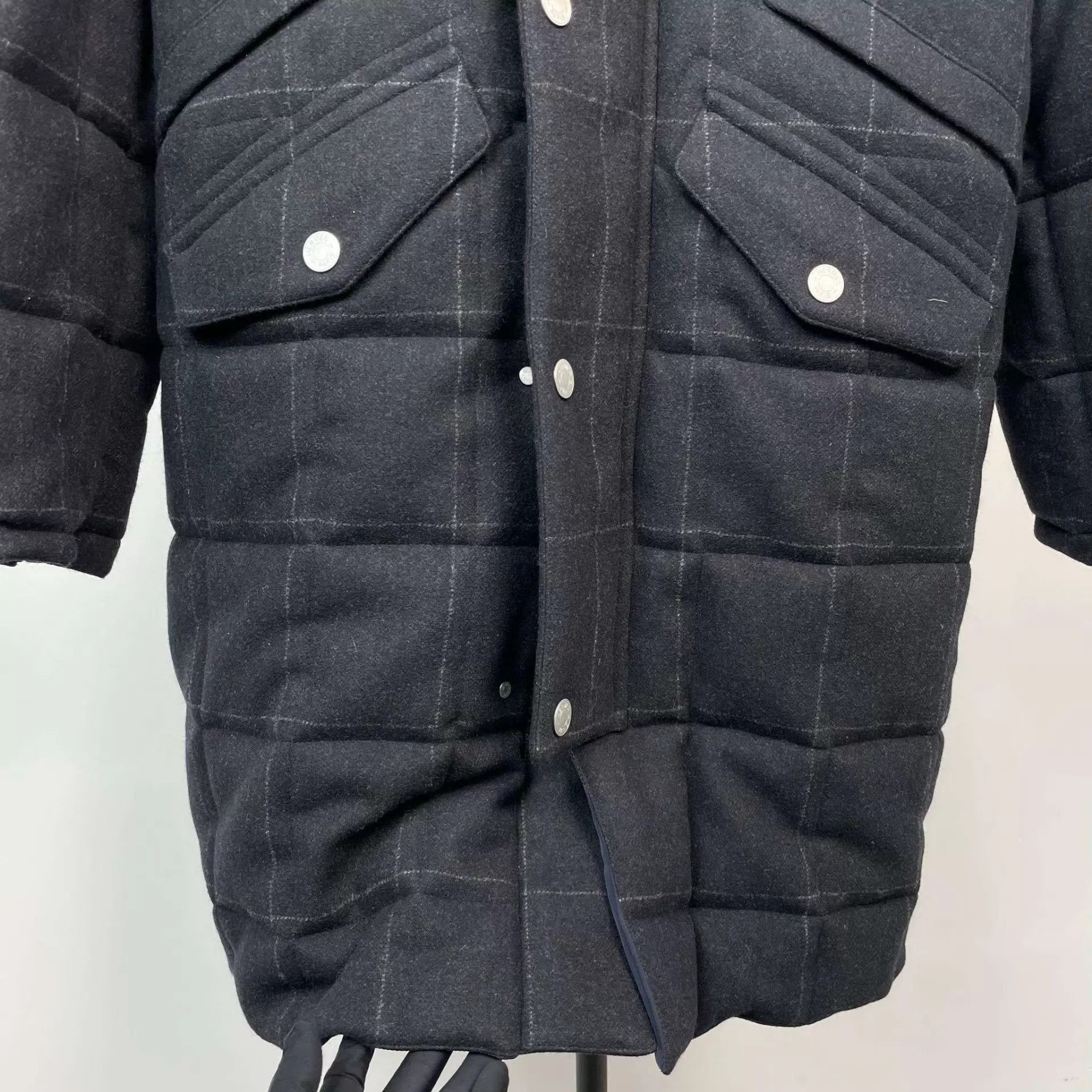 Hermes Blue Quilted Checked Long Coat Size M Size US M / EU 48-50 / 2 - 4 Thumbnail