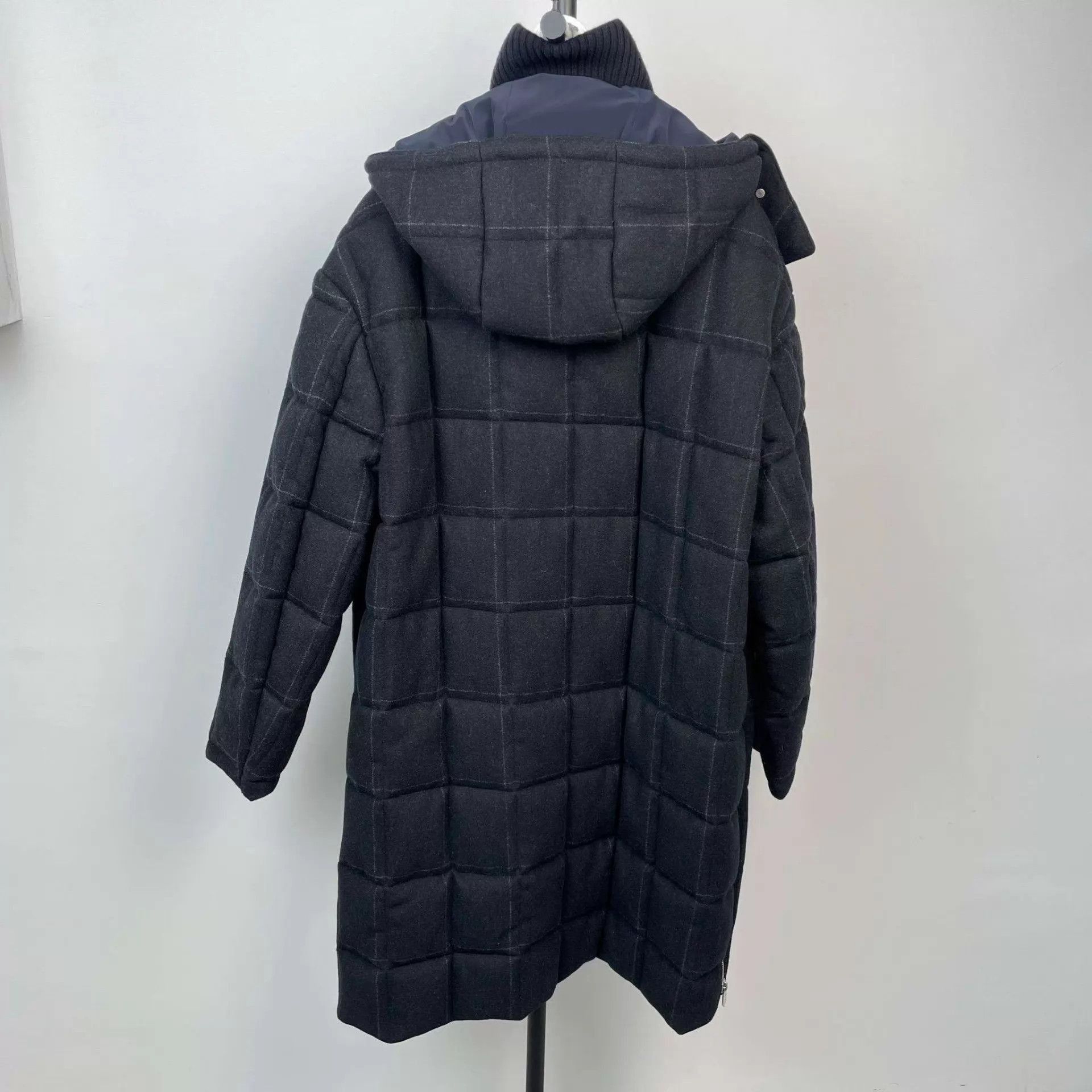 Hermes Blue Quilted Checked Long Coat Size M Size US M / EU 48-50 / 2 - 2 Thumbnail