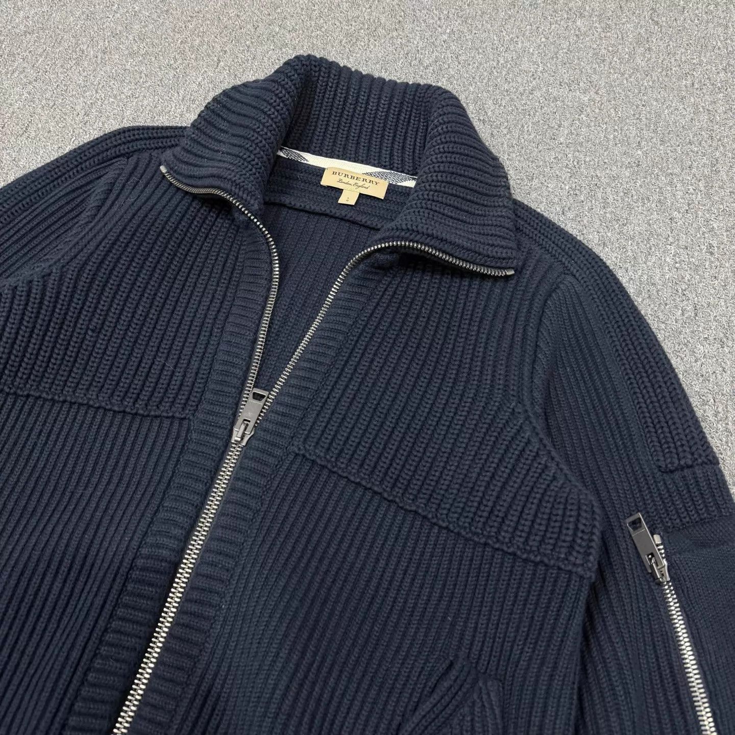 Burberry Blue Zip-Up Ribbed Sweater Size US L / EU 52-54 / 3 - 3 Thumbnail