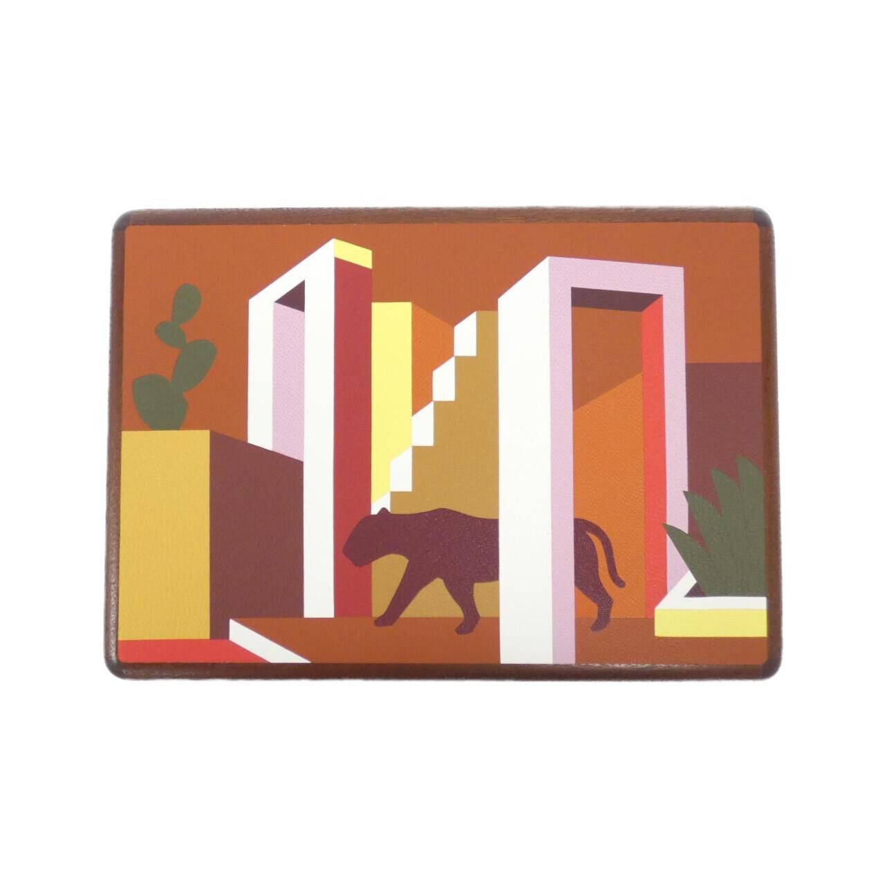 Hermes Hermes Hermès FELIN DANS UN JARDIN MEXICAN Mahogany Wood Evercolor Epsom Chèvre Home Decor Set Plant-based Other Stamp B DUTY FREE for USA Size ONE SIZE - 3 Thumbnail
