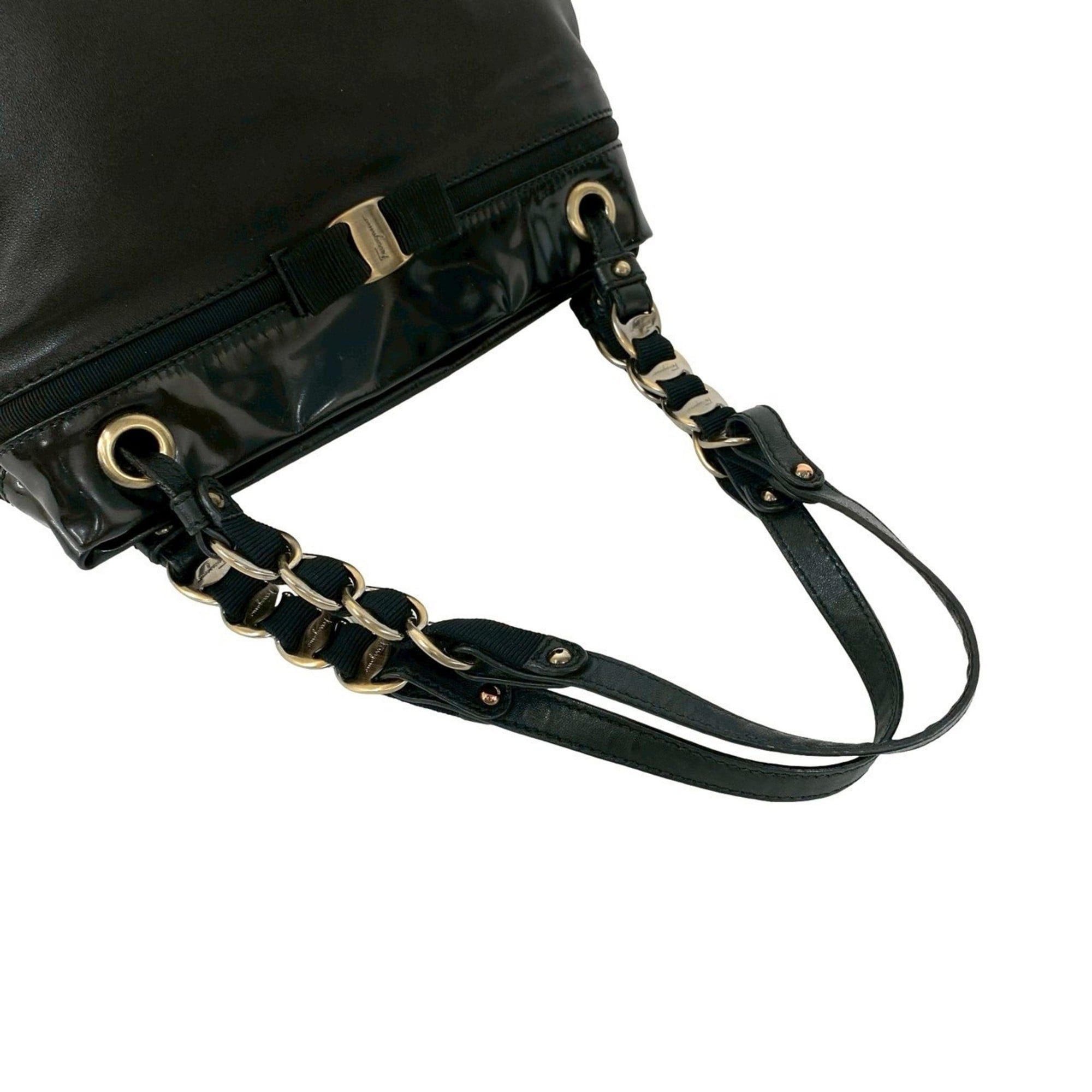 Salvatore Ferragamo Salvatore Ferragamo Vara Ribbon Leather and Patent Semi-Shoulder Bag/Tote Bag, Black, 85460 Size ONE SIZE - 4 Thumbnail