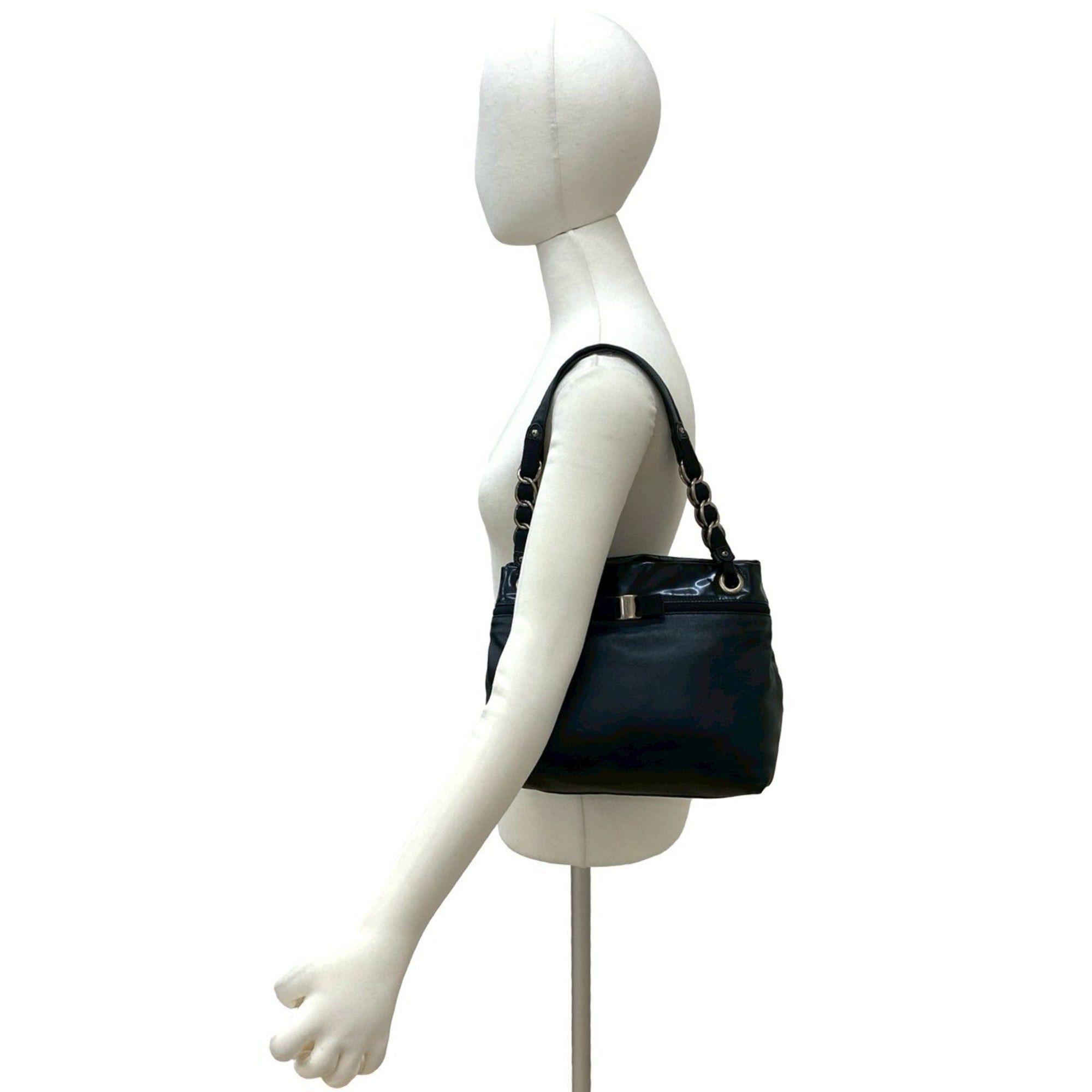 Salvatore Ferragamo Salvatore Ferragamo Vara Ribbon Leather and Patent Semi-Shoulder Bag/Tote Bag, Black, 85460 Size ONE SIZE - 2 Thumbnail