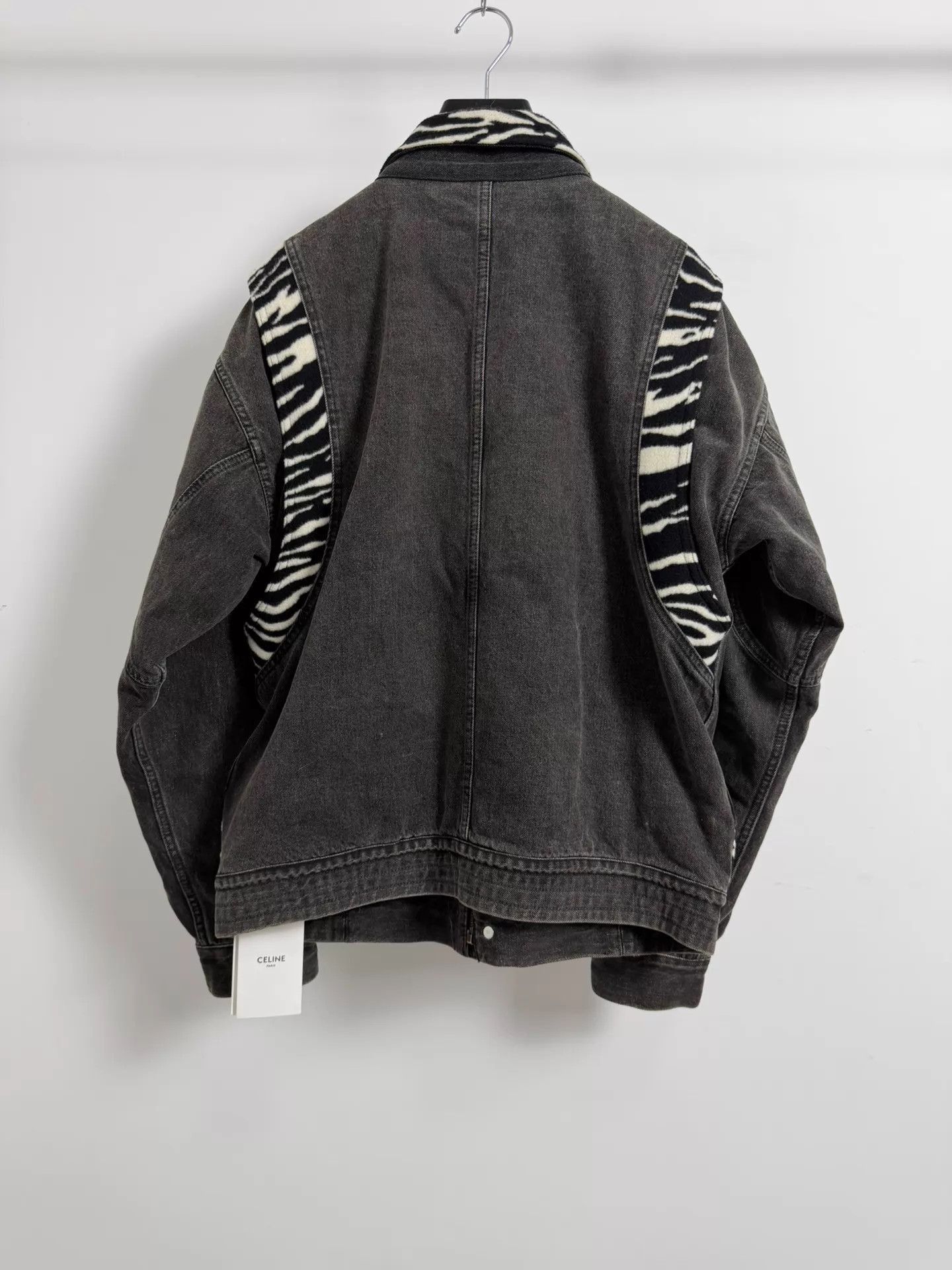 Celine Gray Denim Jacket with Zebra Print Accents Size US M / EU 48-50 / 2 - 2 Thumbnail