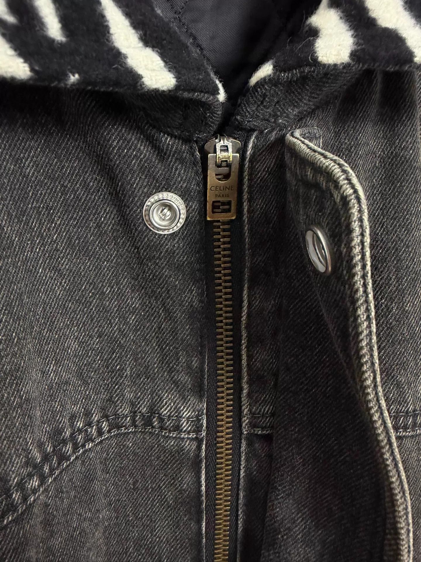 Celine Gray Denim Jacket with Zebra Print Accents Size US M / EU 48-50 / 2 - 5 Thumbnail