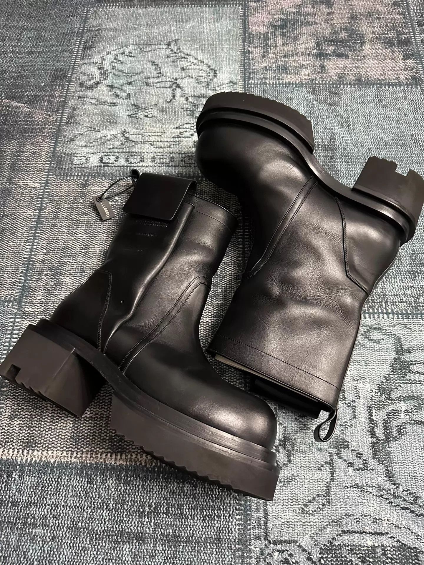 Rick Owens Black Leather Boots with Chunky Platform Sole Size 9 Size US 9 / EU 42 - 2 Thumbnail