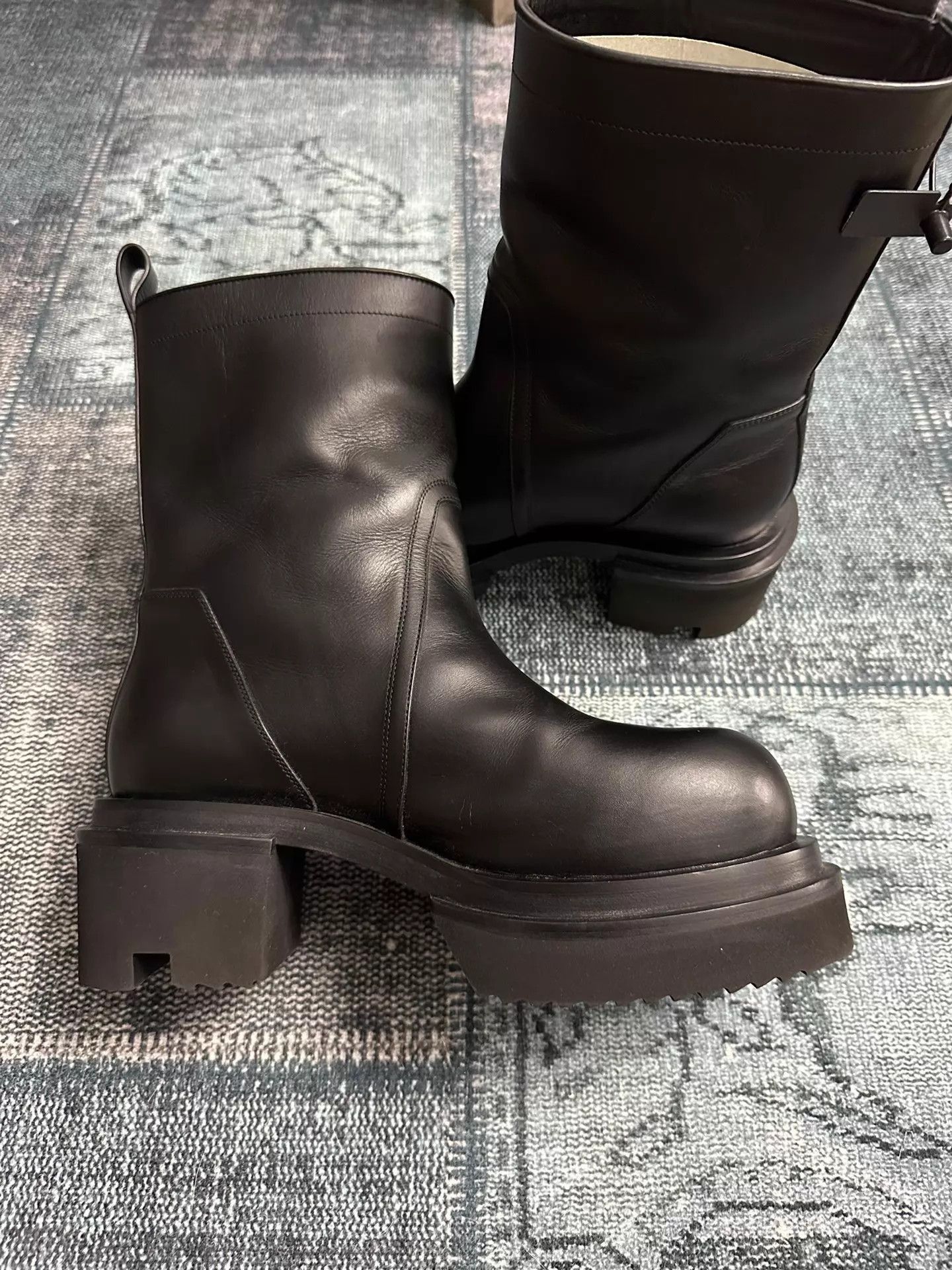 Rick Owens Black Leather Boots with Chunky Platform Sole Size 9 Size US 9 / EU 42 - 3 Thumbnail