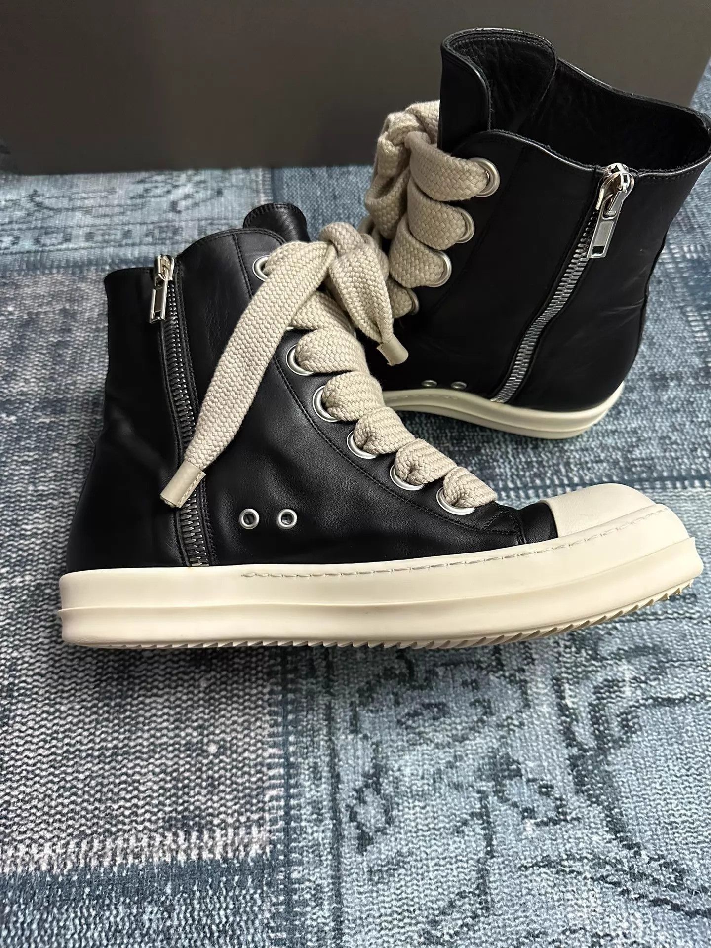 Rick Owens Black High-Top Leather Sneakers Size 11 Size US 11 / EU 44 - 3 Thumbnail