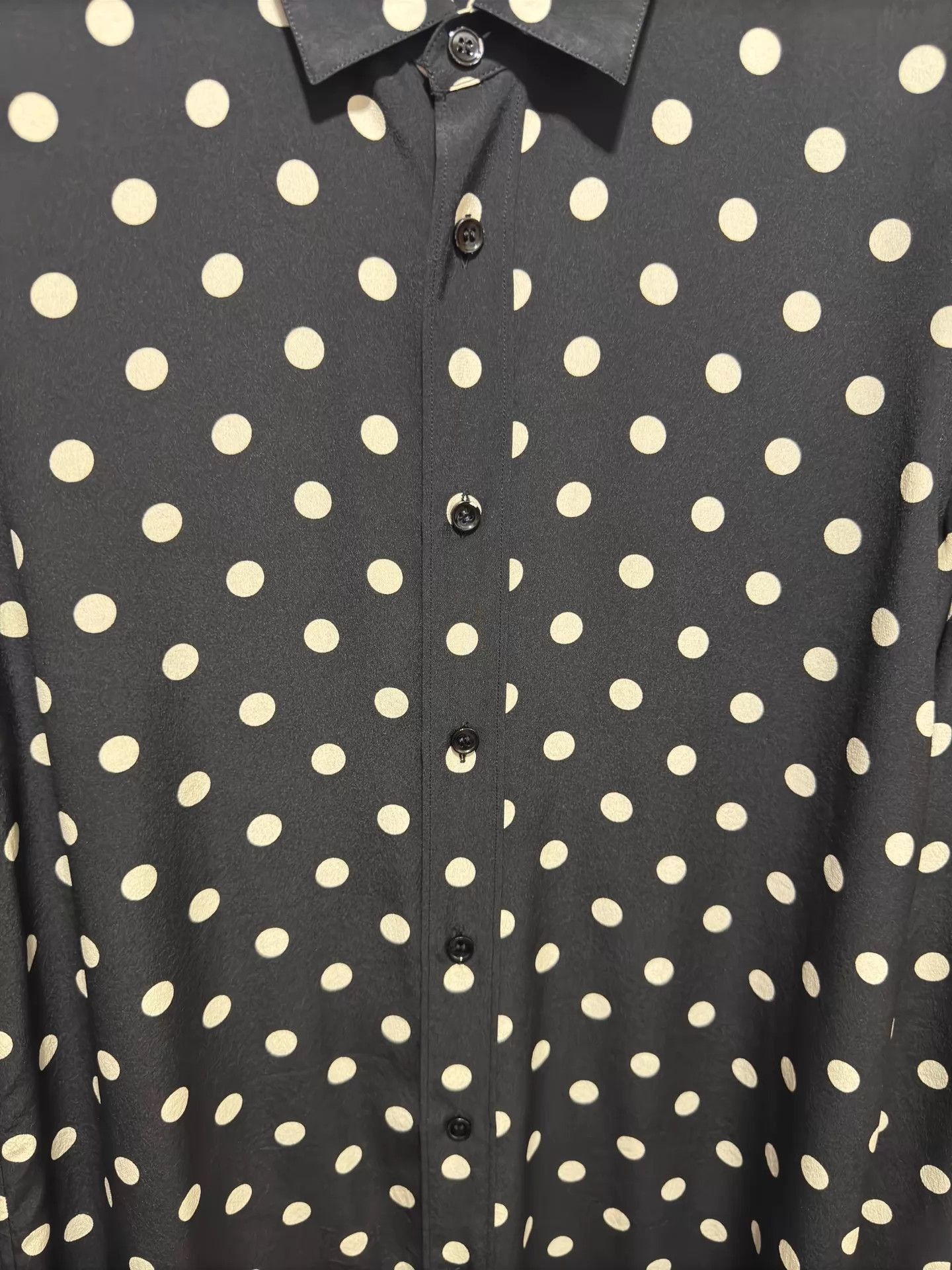 Saint Laurent Paris Black Polka Dot Long Sleeve Button-Up Shirt Size US XXS / EU 40 - 3 Thumbnail
