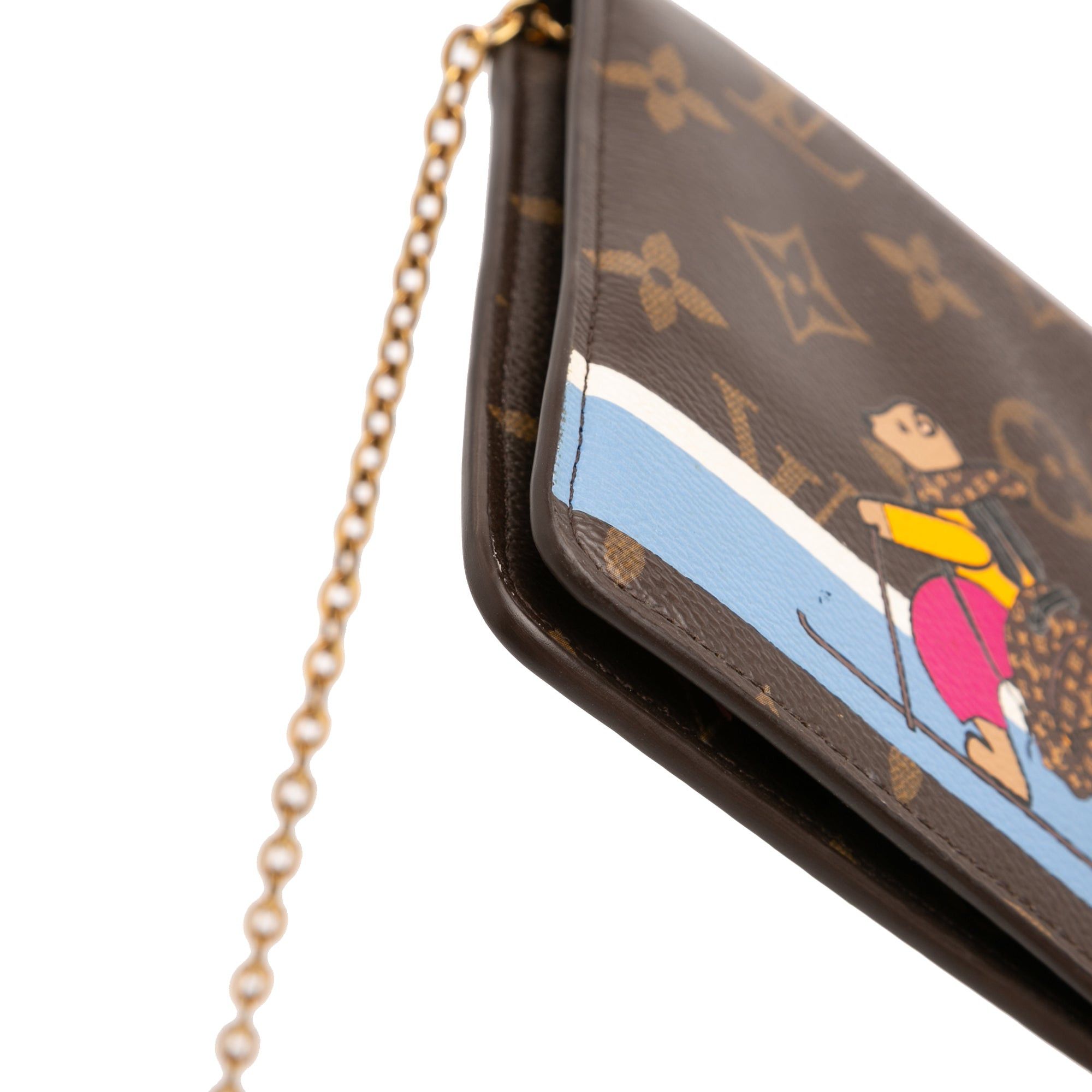 Louis Vuitton Monogram Christmas Animation Bears on Skis Pochette Weekend Chain Wallet Size ONE SIZE - 7 Thumbnail