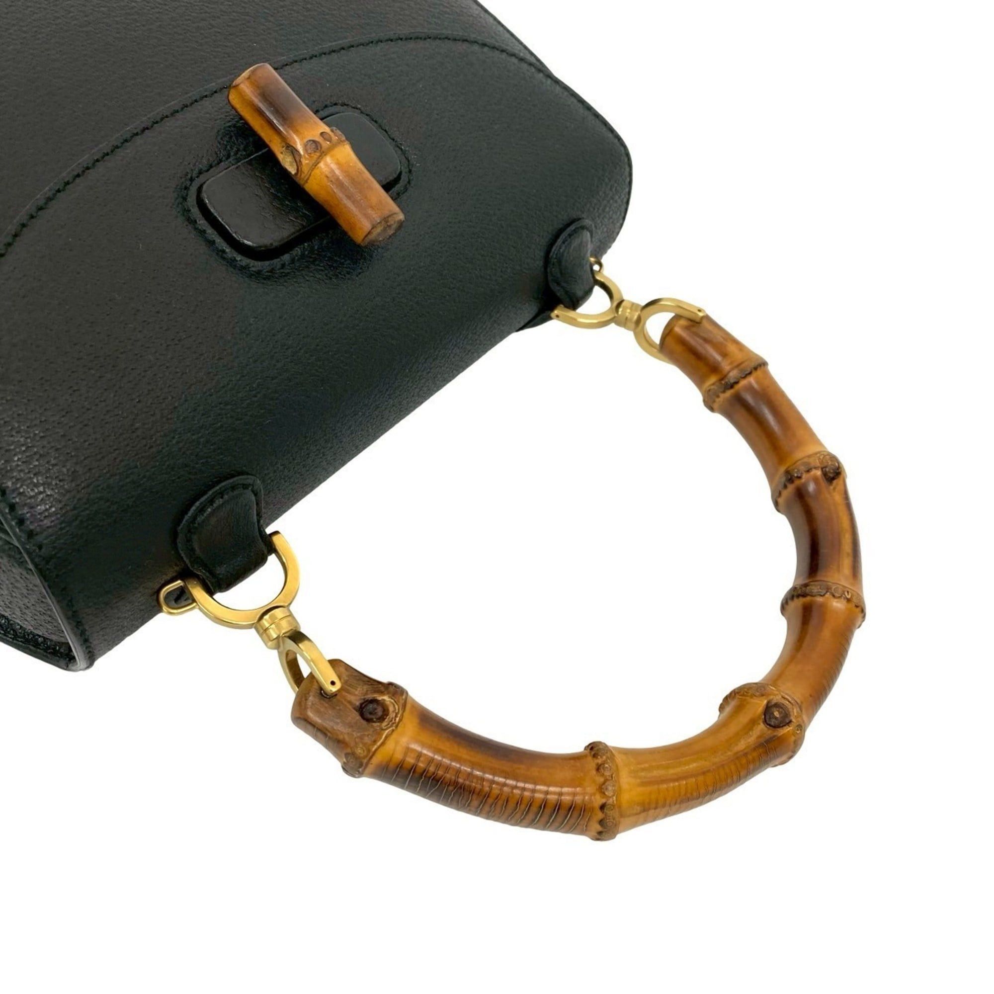 Gucci GUCCI Old Gucci Bamboo Leather Turnlock Handbag Black 65731 Size ONE SIZE - 4 Thumbnail