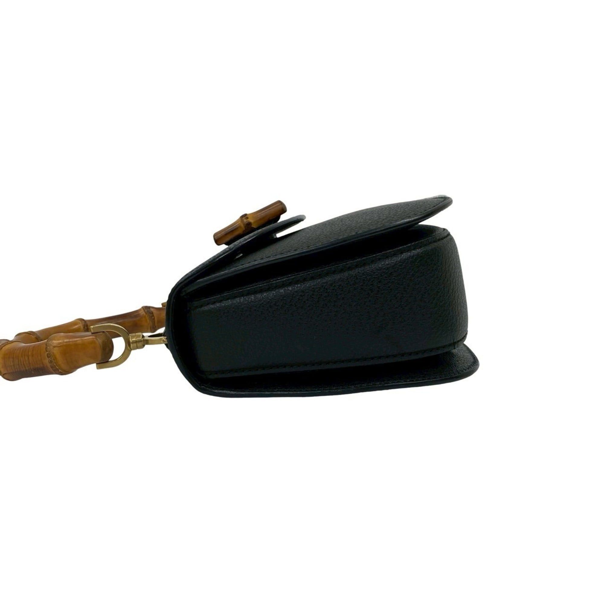 Gucci GUCCI Old Gucci Bamboo Leather Turnlock Handbag Black 65731 Size ONE SIZE - 5 Thumbnail