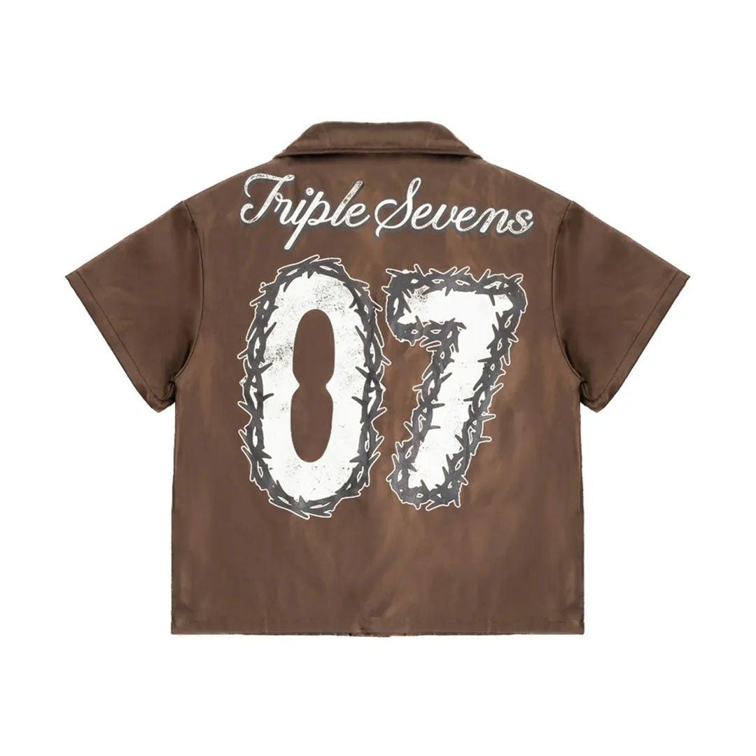 TRIPLE SEVENS Nylon Button Up Brown Size US XL / EU 56 / 4 - 2 Thumbnail
