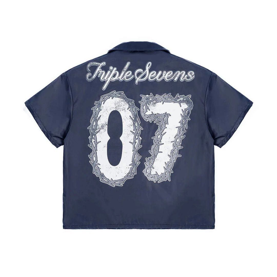 TRIPLE SEVENS Nylon Button Up Navy Size US XXL / EU 58 / 5 - 2 Thumbnail