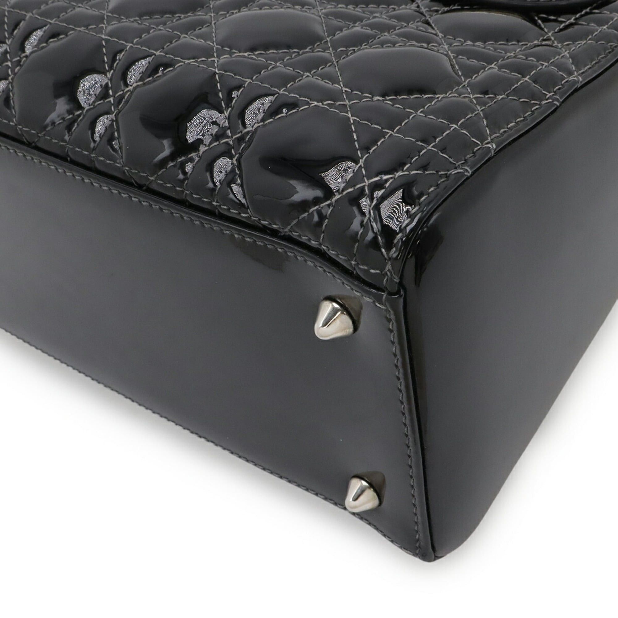 Dior Christian Dior Lady Cannage Tote Bag Shoulder in Patent Leather Black Size ONE SIZE - 4 Thumbnail
