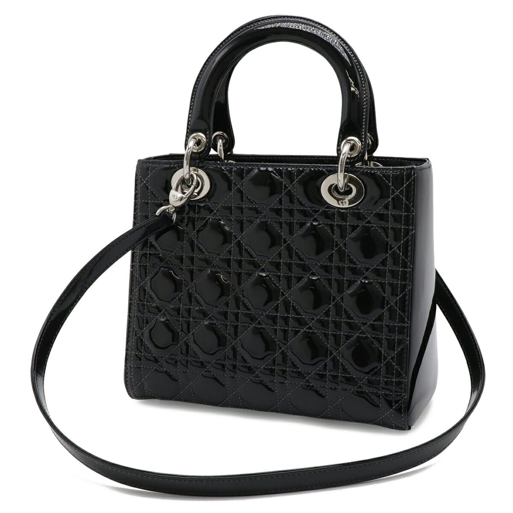 Dior Christian Dior Lady Cannage Tote Bag Shoulder in Patent Leather Black Size ONE SIZE - 3 Thumbnail