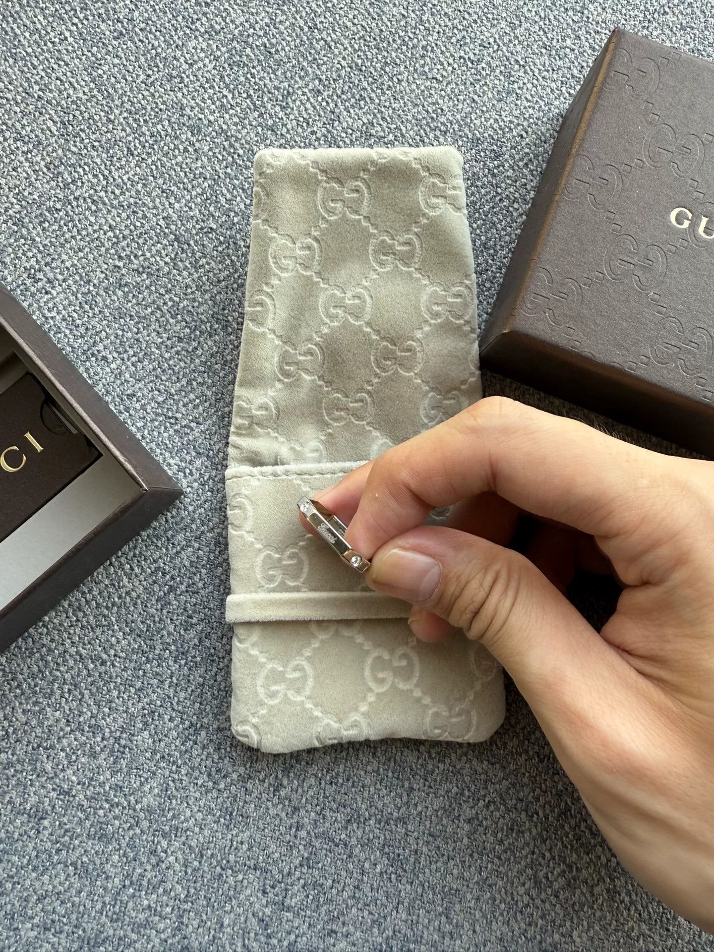 Gucci Gucci Platinum Double Diamond Hexagon Ring Size ONE SIZE - 2 Thumbnail