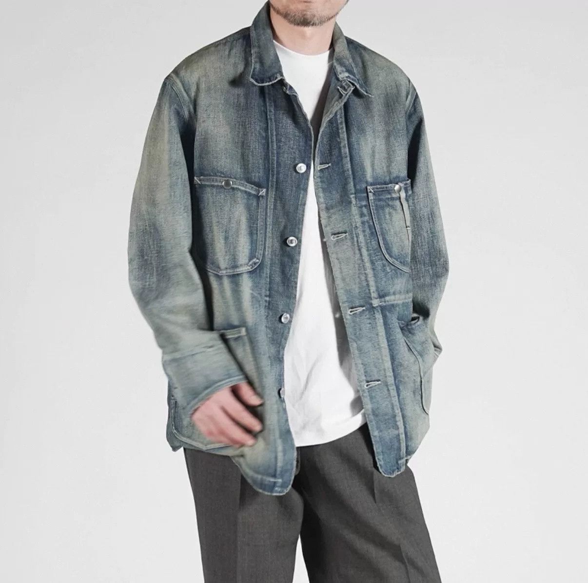A.PRESSE A.presse Vintage Washed Denim Jacket Size US S / EU 44-46 / 1 - 2 Thumbnail