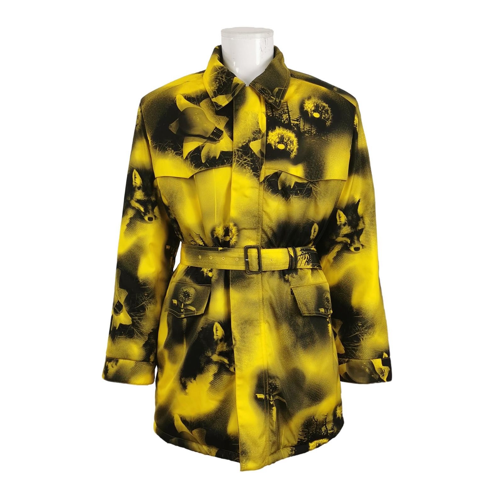Prada Yellow Animal Print Belted Jacket Size US M / EU 48-50 / 2 - 2 Thumbnail