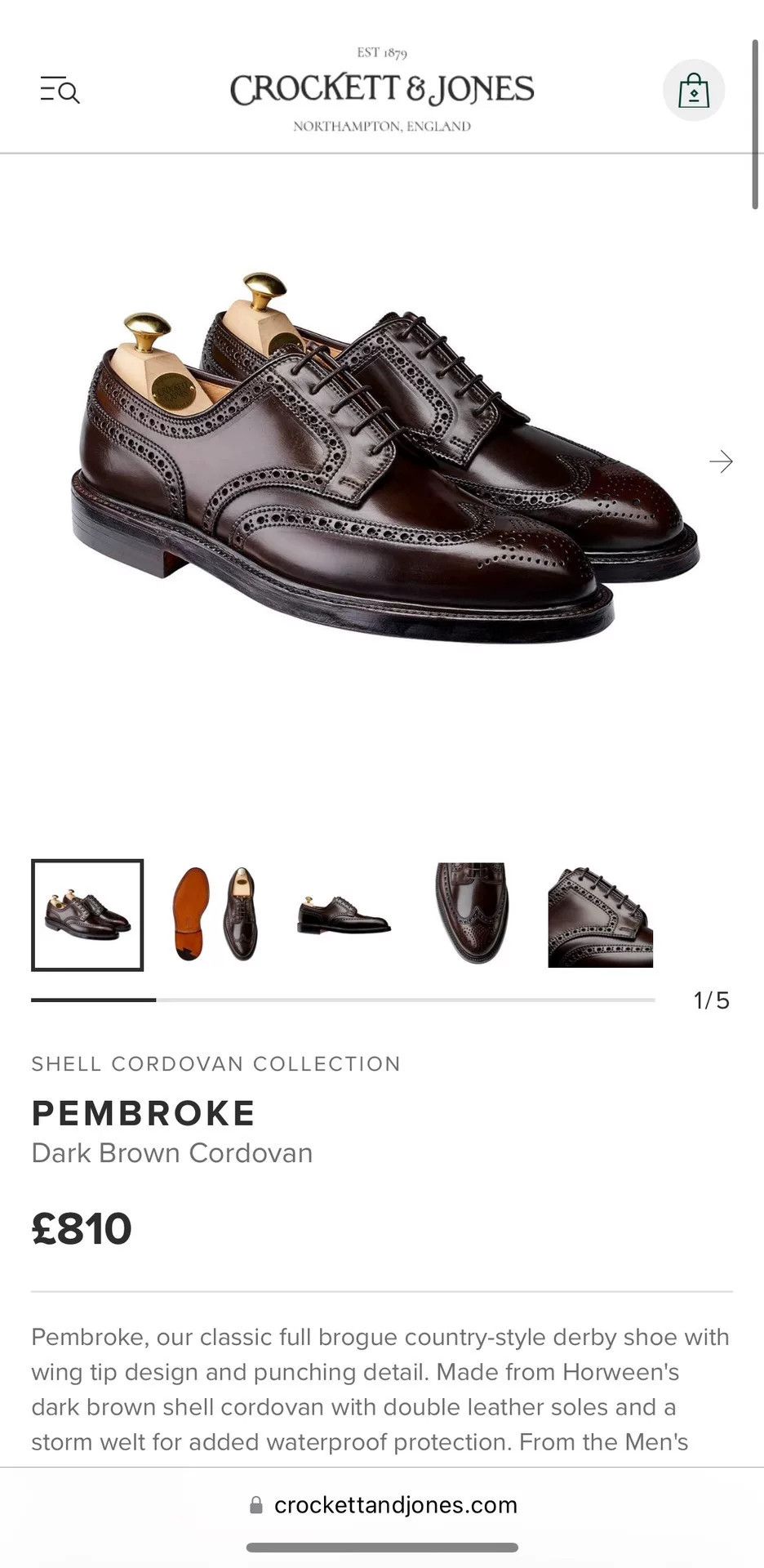 Crockett & Jones Crockett & Jones Short Wing Shell Cordovan Shoes Size US 11.5 / EU 44-45 - 7 Thumbnail