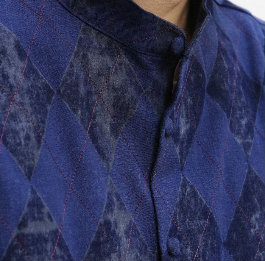 Other Diamond Pattern Linen Blend Long Sleeve Shirt Size US S / EU 44-46 / 1 - 5 Thumbnail