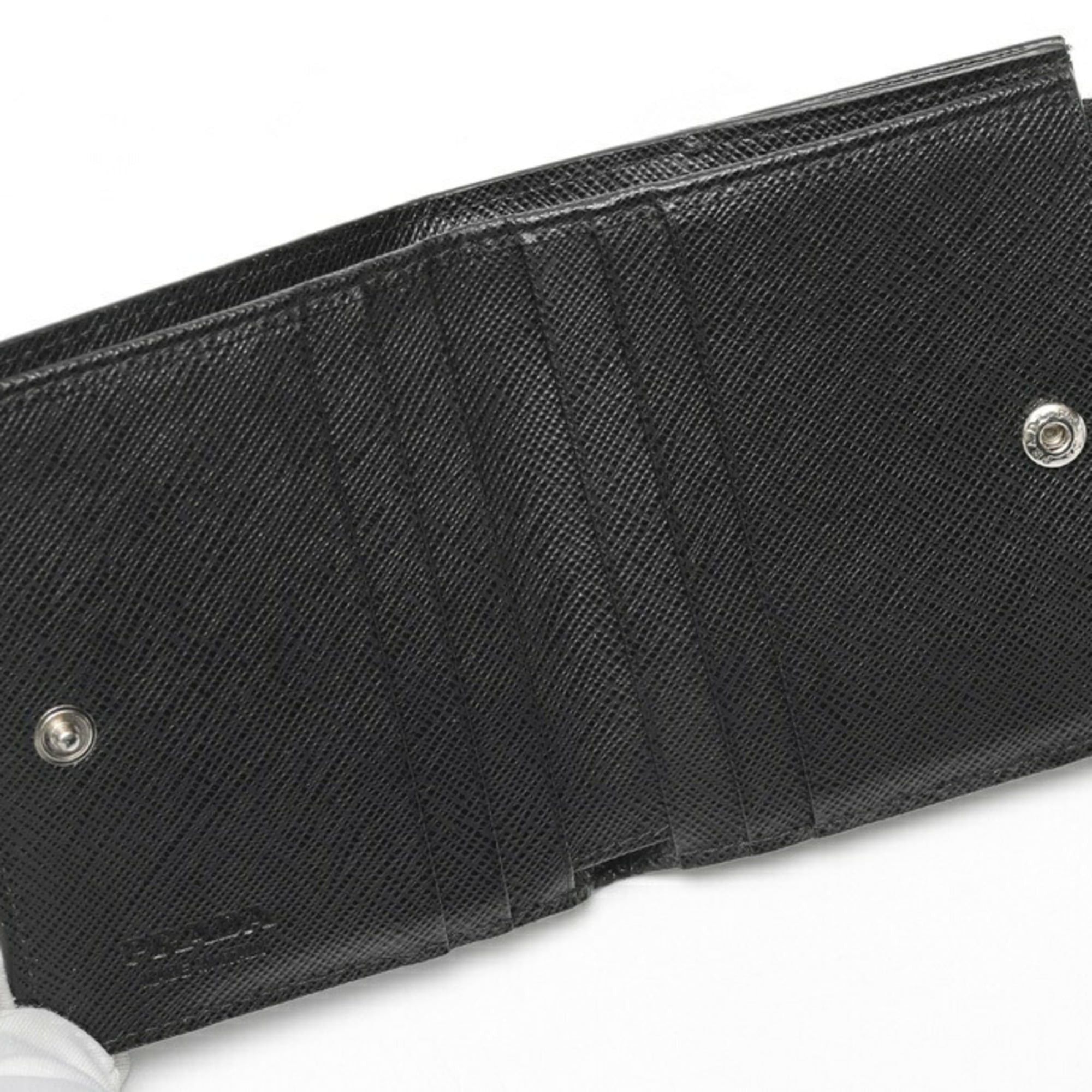 Prada Prada Saffiano Triangle Bifold Wallet 2ML049 in Black Leather Size ONE SIZE - 6 Thumbnail