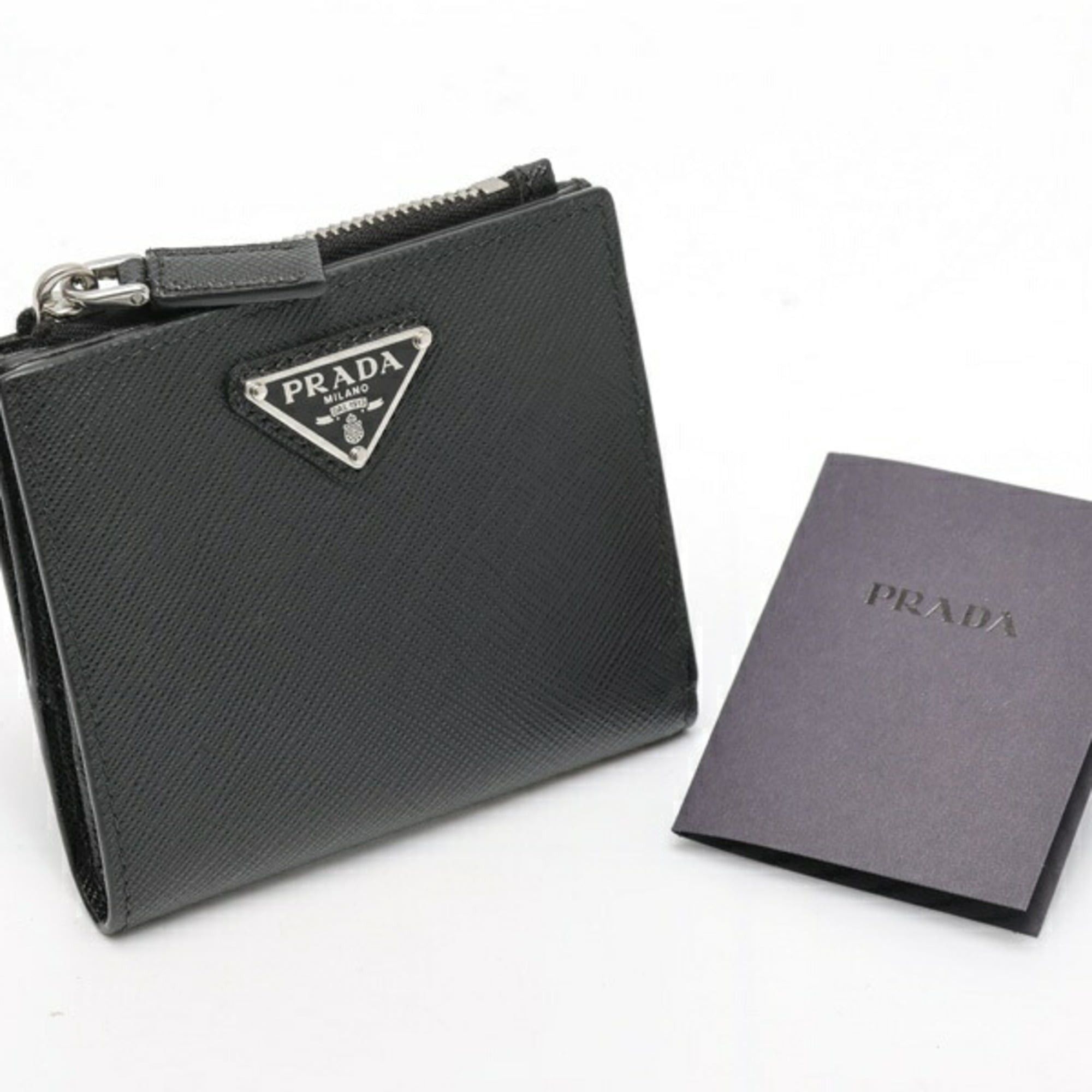 Prada Prada Saffiano Triangle Bifold Wallet 2ML049 in Black Leather Size ONE SIZE - 8 Thumbnail