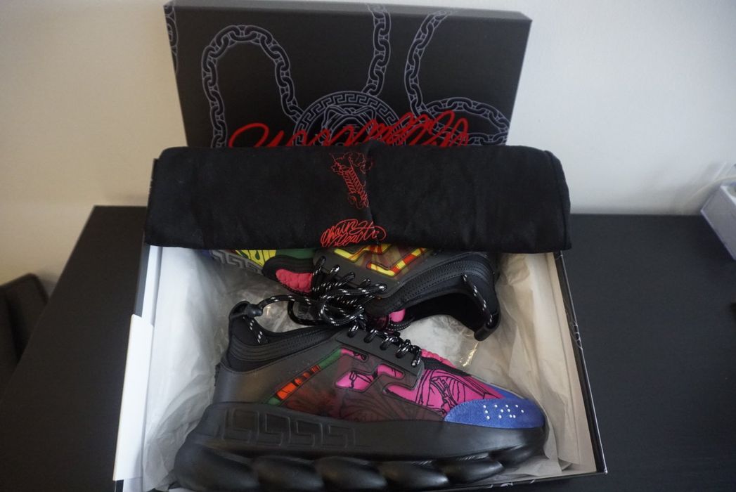 Versace Black And Multicoloured Chain Reaction Sneakers In Balck/ multicoloured