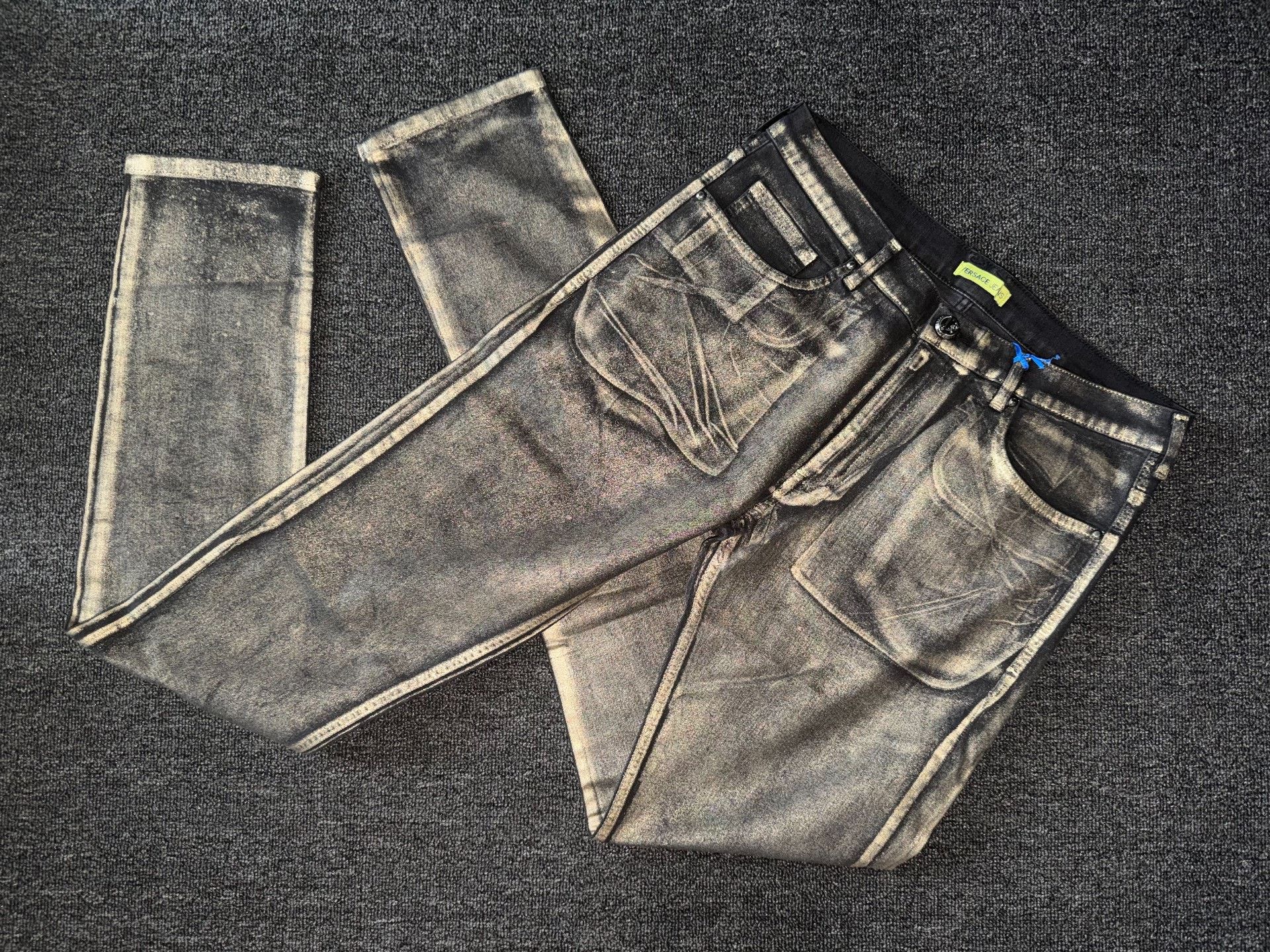 Versace Versace Gold Tone Coated Slim Jeans Size US 34 / EU 50 - 6 Thumbnail