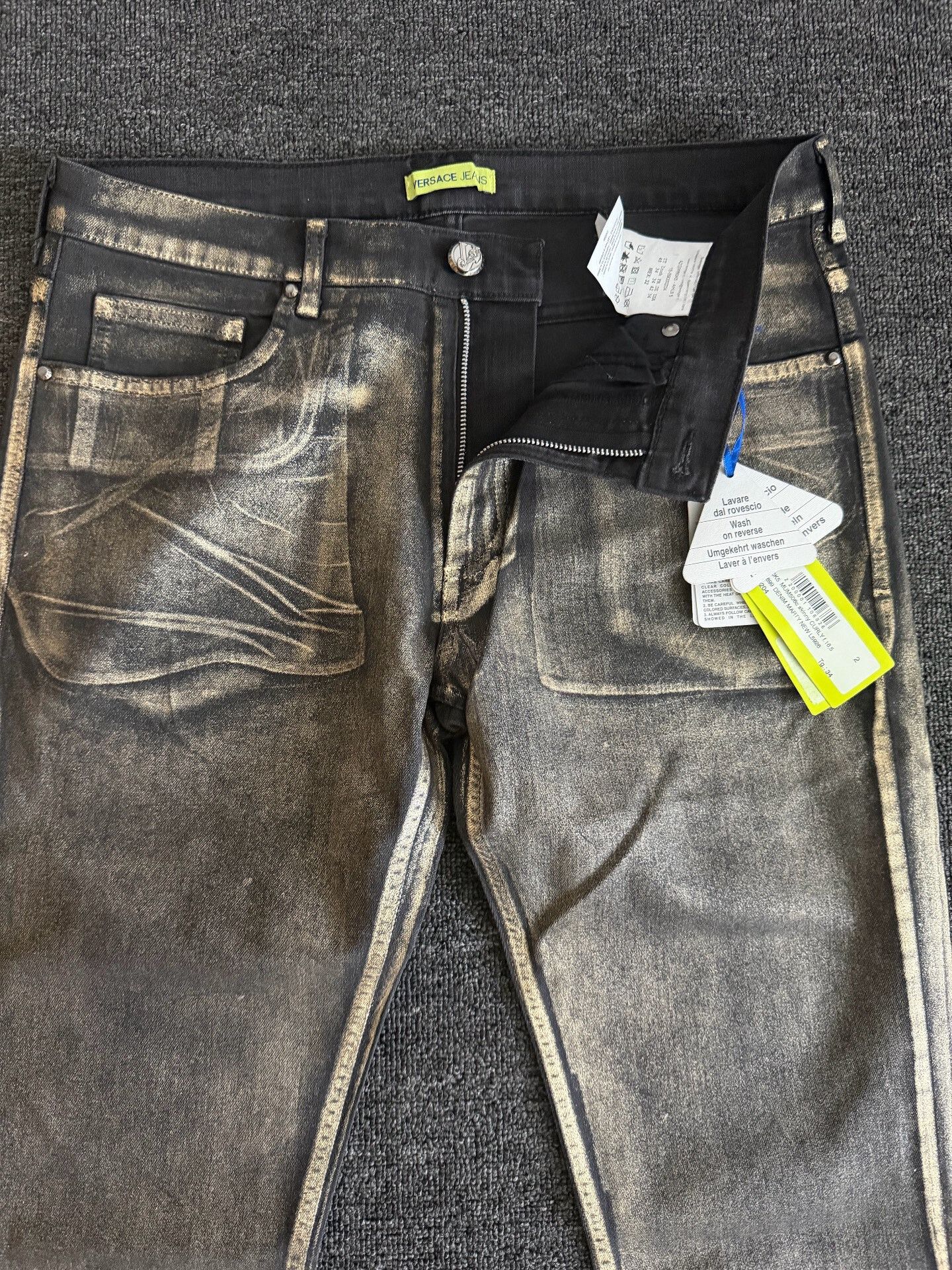 Versace Versace Gold Tone Coated Slim Jeans Size US 34 / EU 50 - 4 Thumbnail
