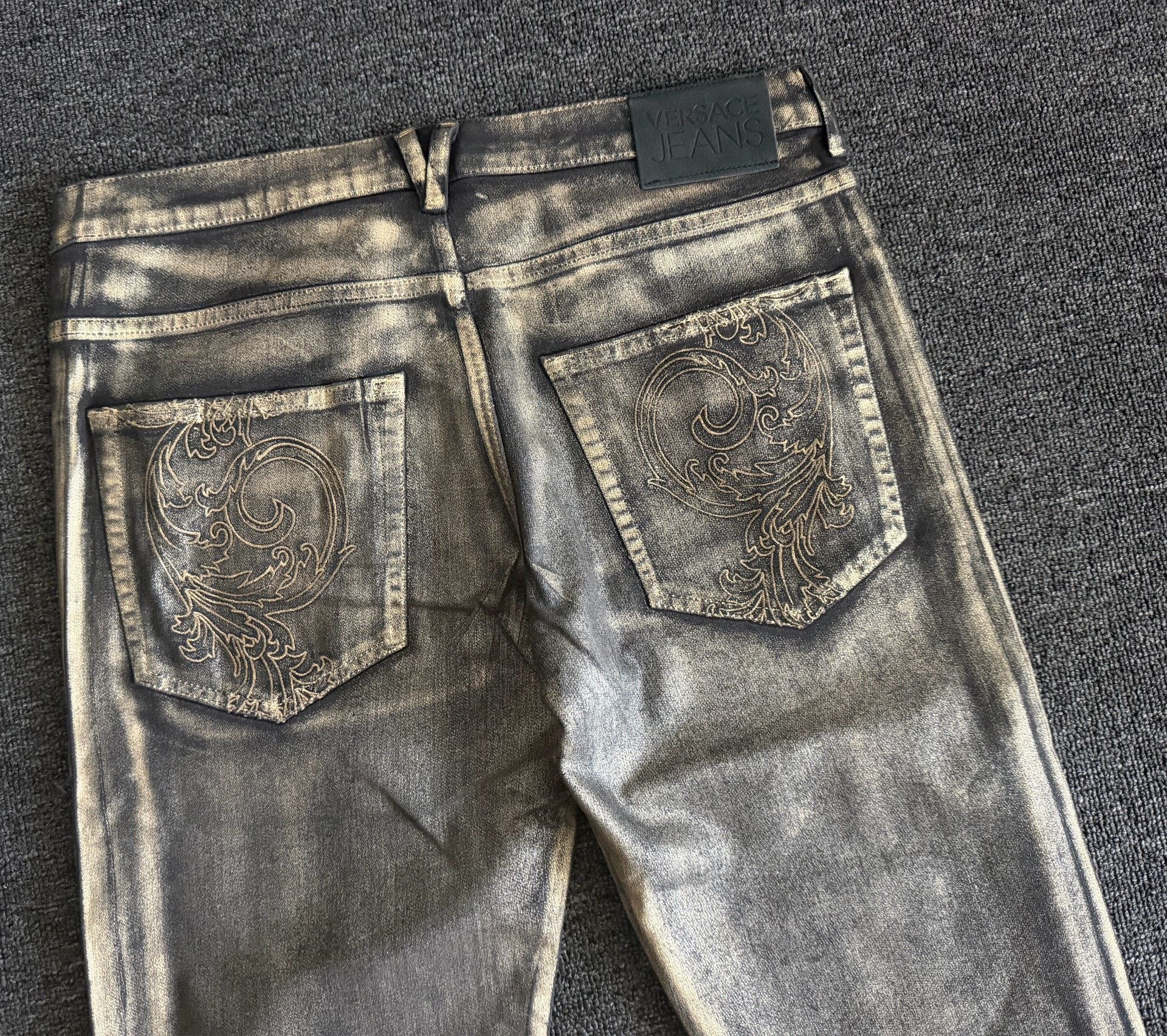 Versace Versace Gold Tone Coated Slim Jeans Size US 34 / EU 50 - 5 Thumbnail