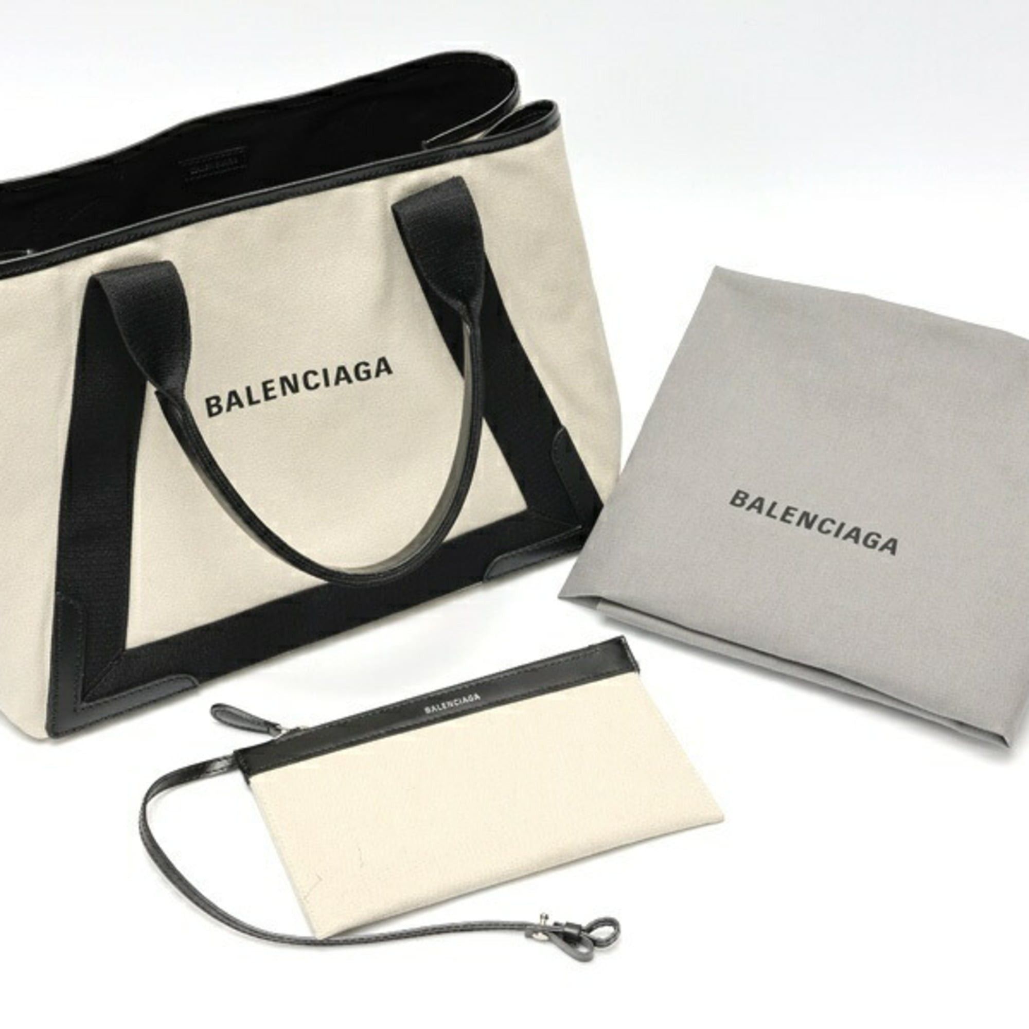 Balenciaga Balenciaga Navy Cabas M Tote Bag 581292, Canvas, Leather, Natural Black Size ONE SIZE - 7 Thumbnail