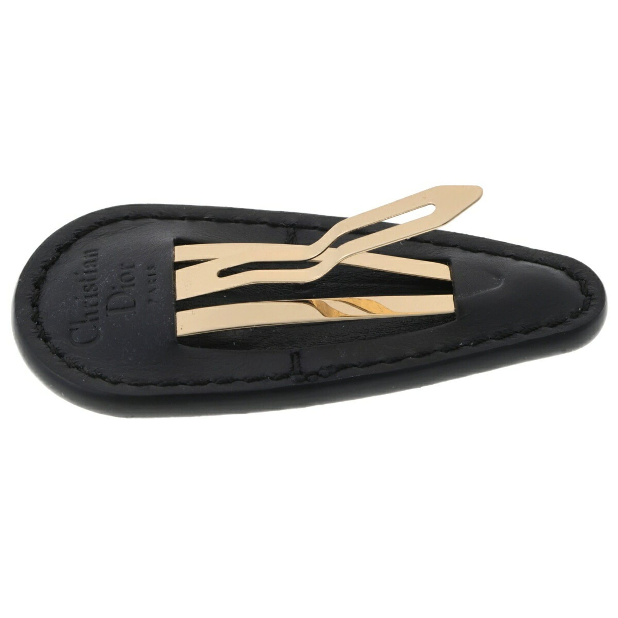 Dior Christian Dior Dior Miss Hair Clip Barrette Hairpin Leather Metal Black S-159911 Size ONE SIZE - 4 Thumbnail