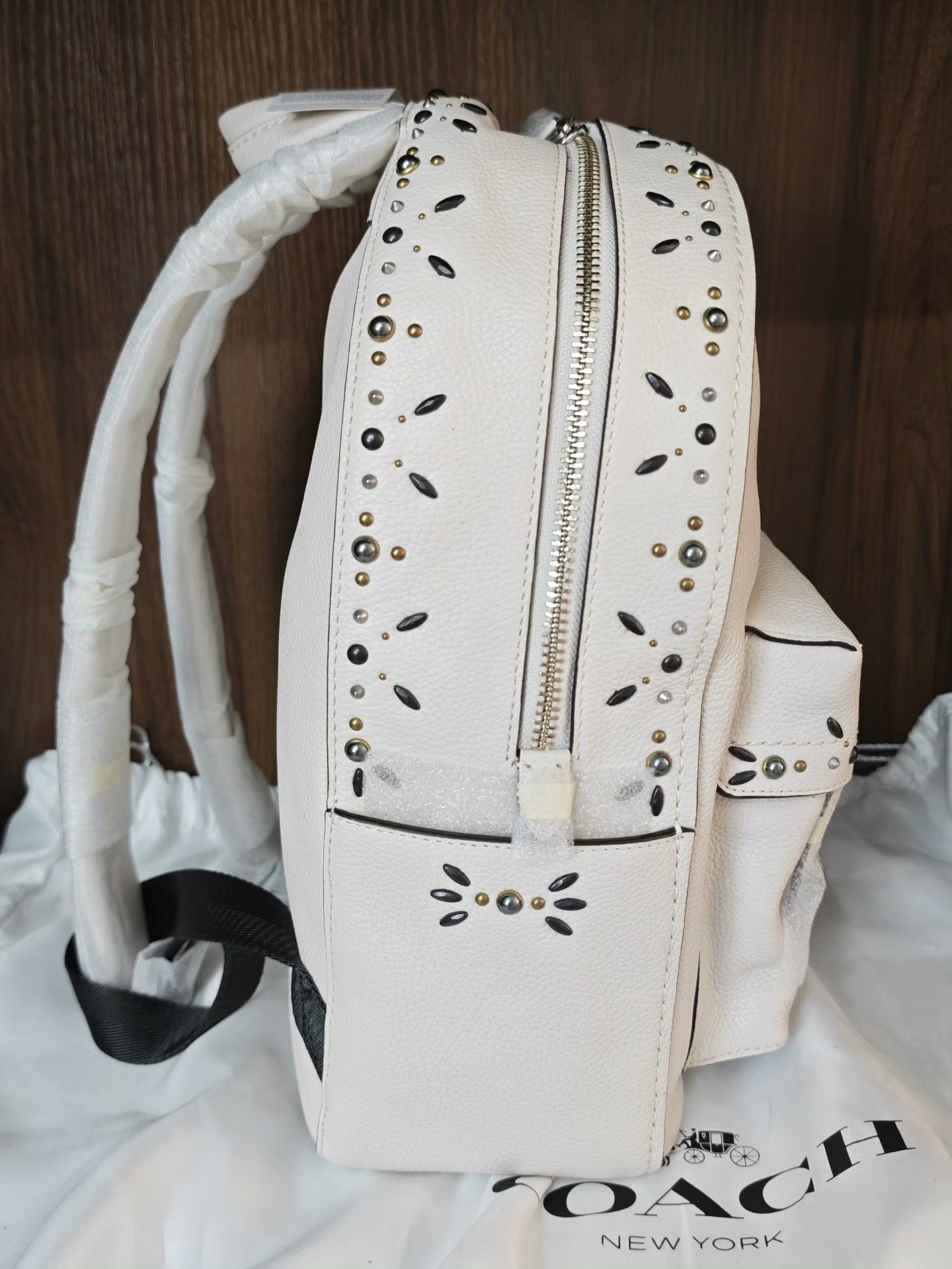 Coach Coach Studded Leather Beige Large Backpack Size ONE SIZE - 3 Thumbnail