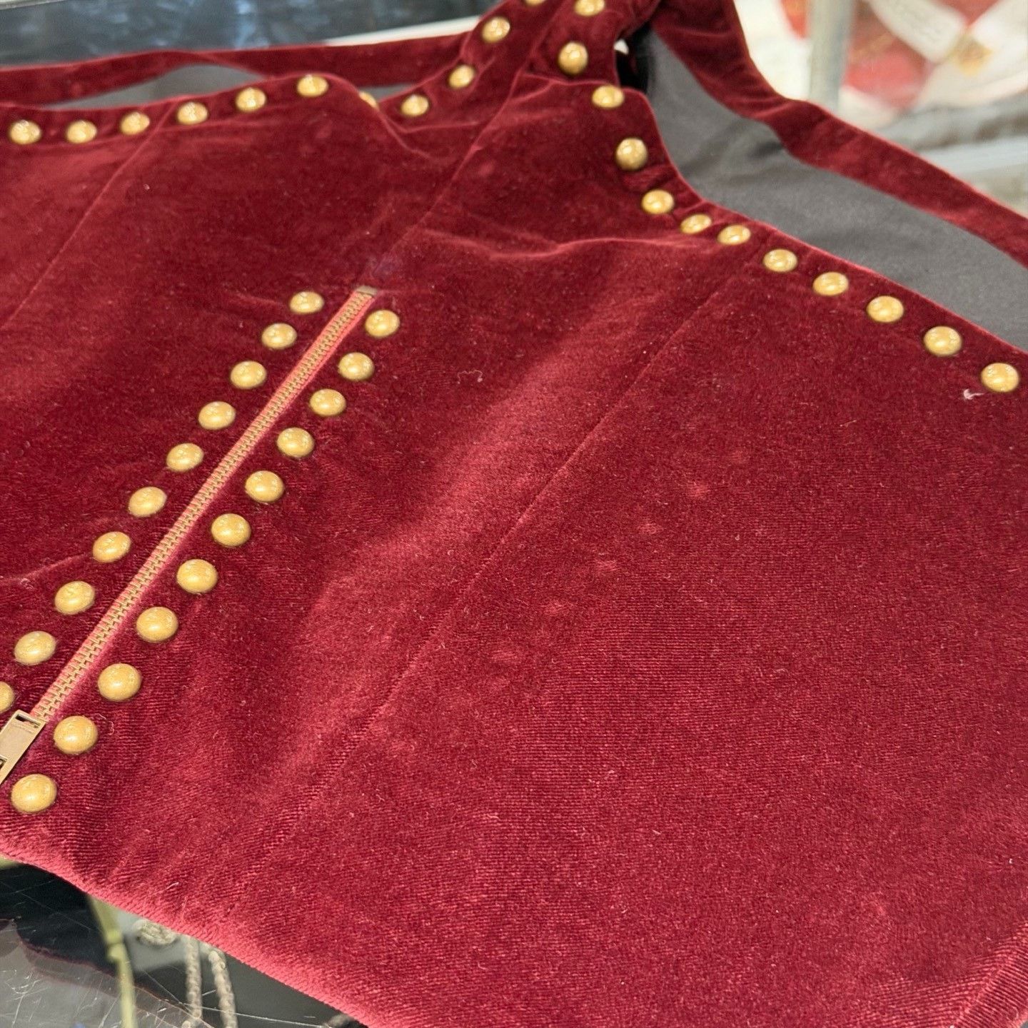 Saint Laurent Paris Saint Laurent Red Velvet Stud Mini Shorts Size 38" / US 16 / IT 52 - 5 Thumbnail