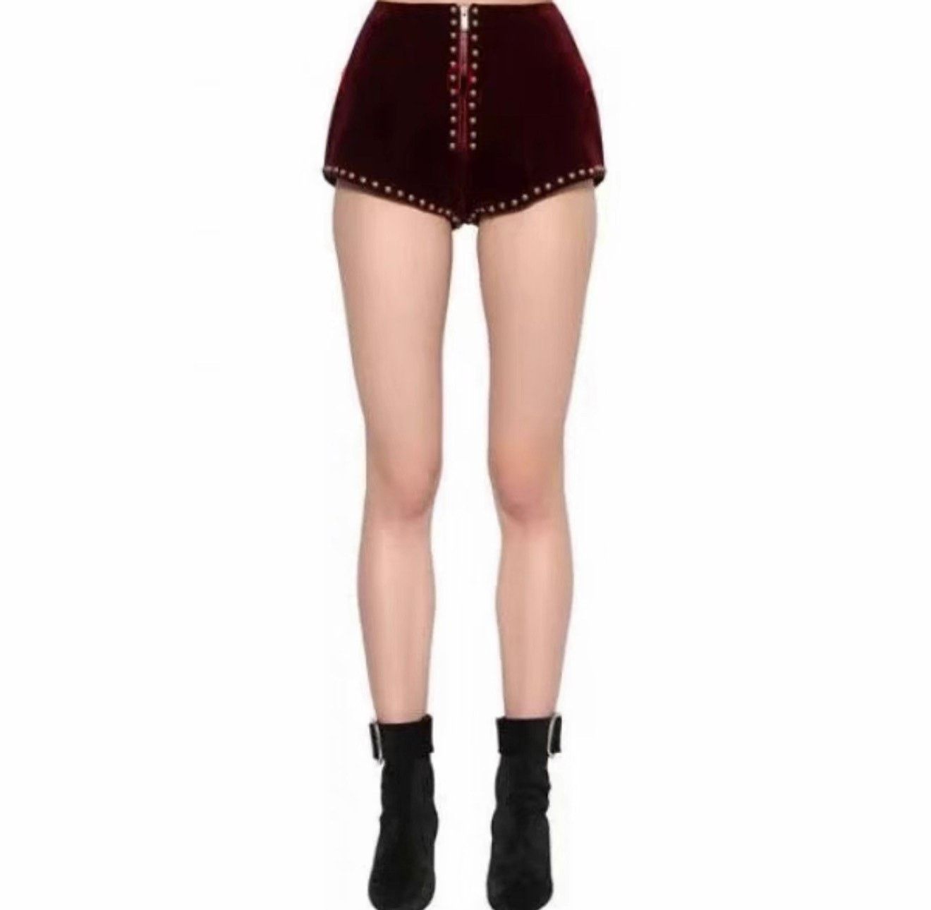 Saint Laurent Paris Saint Laurent Red Velvet Stud Mini Shorts Size 38" / US 16 / IT 52 - 8 Thumbnail