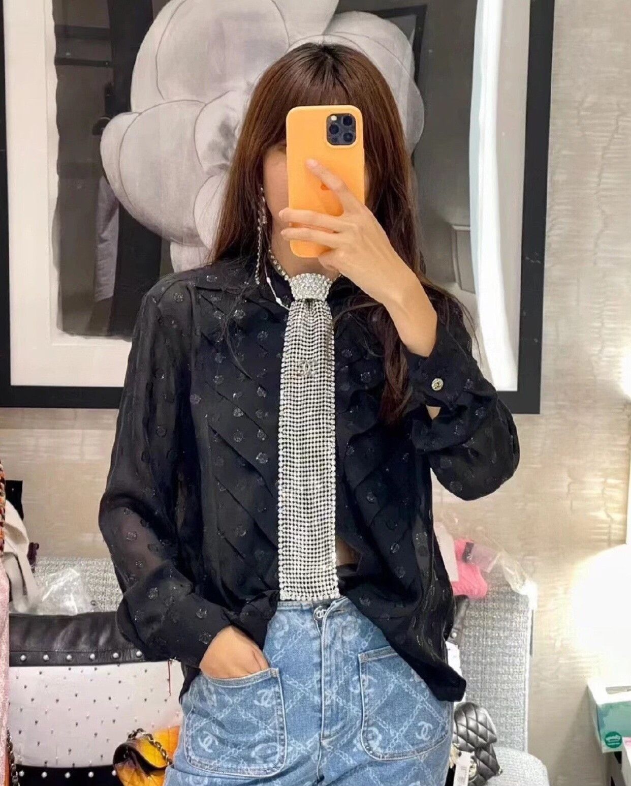 Chanel Chanel Black Polka Dot Silk Shirt Coat Size XS / US 0-2 / IT 36-38 - 2 Thumbnail