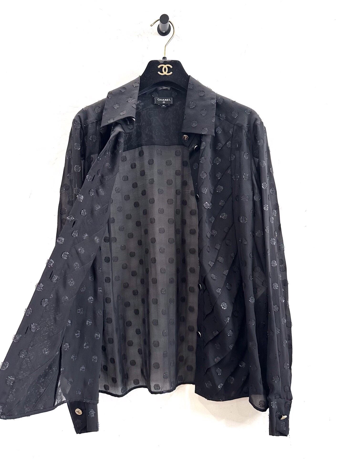 Chanel Chanel Black Polka Dot Silk Shirt Coat Size XS / US 0-2 / IT 36-38 - 4 Thumbnail
