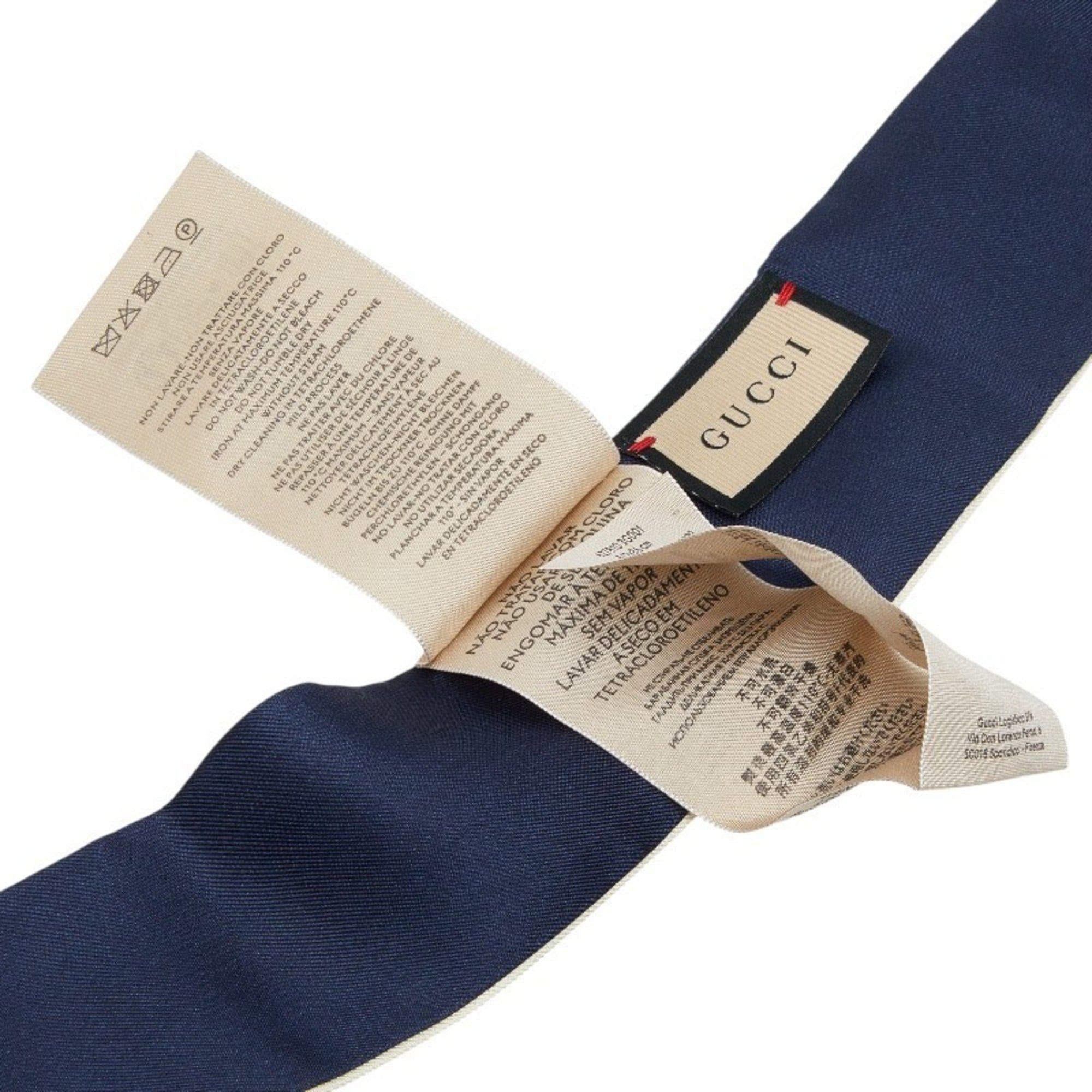 Gucci Gucci Sherry Line Horsebit Neck Bow Bandeau Scarf Muffler in Multicolored Navy Silk for Women Size ONE SIZE - 5 Thumbnail