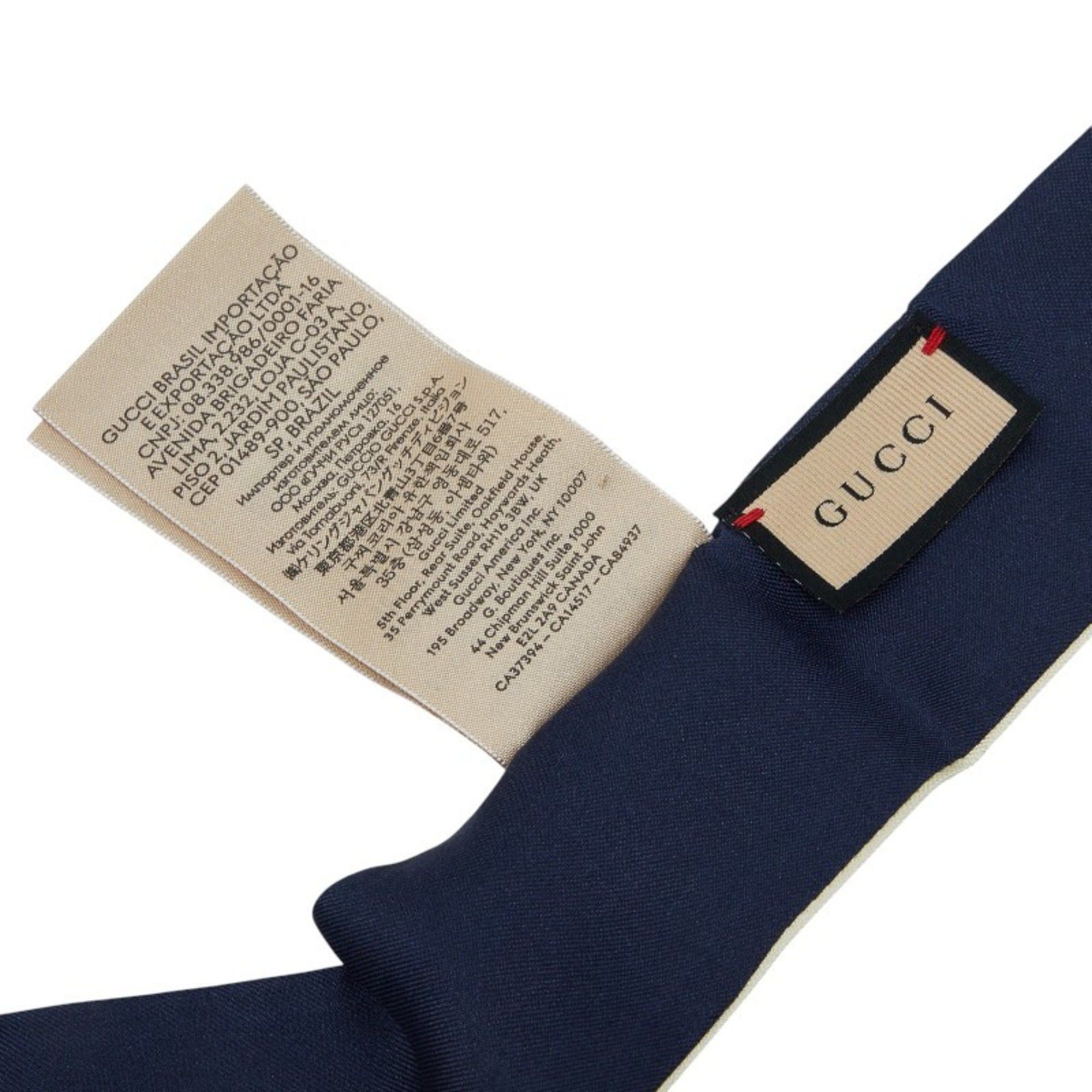 Gucci Gucci Sherry Line Horsebit Neck Bow Bandeau Scarf Muffler in Multicolored Navy Silk for Women Size ONE SIZE - 6 Thumbnail