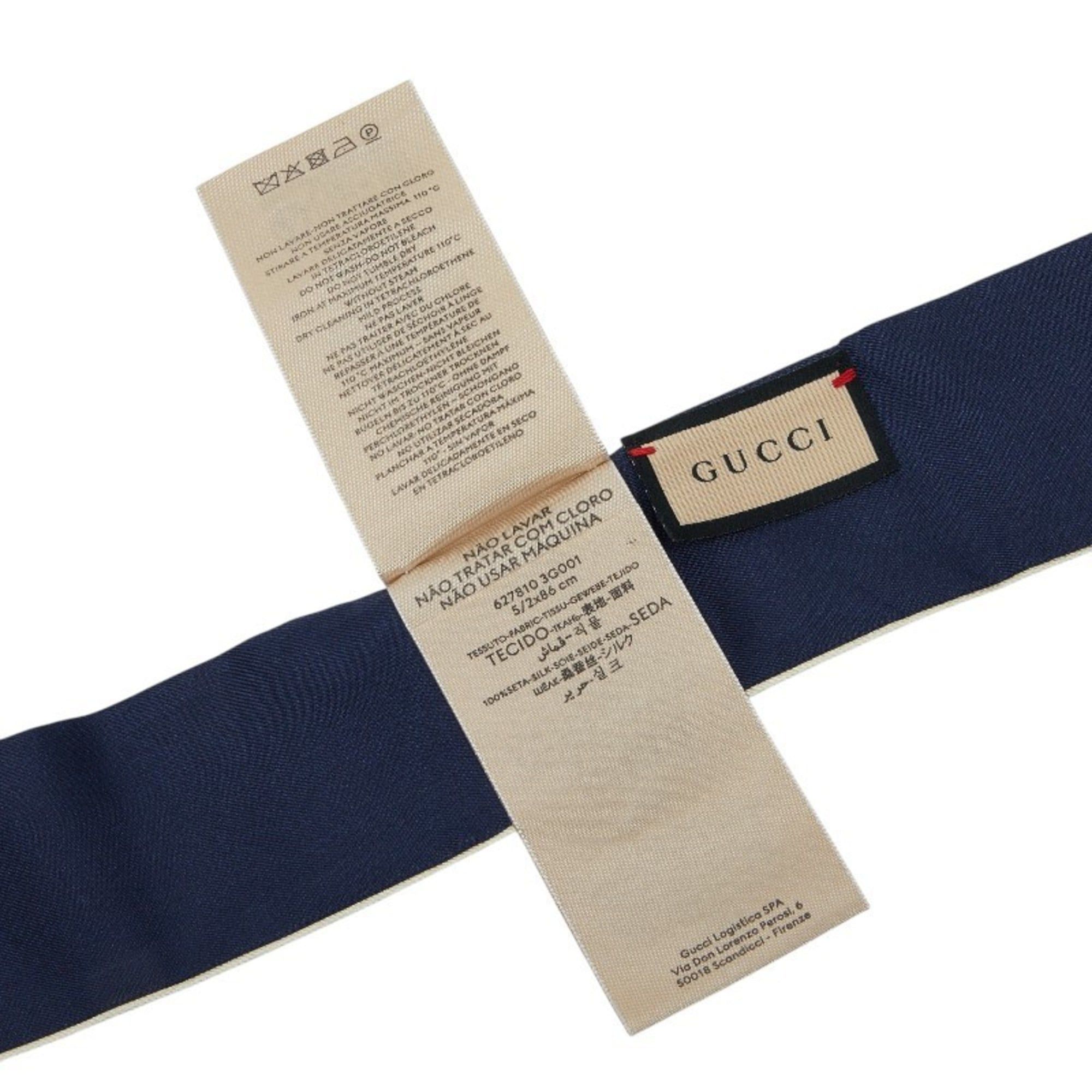Gucci Gucci Sherry Line Horsebit Neck Bow Bandeau Scarf Muffler in Multicolored Navy Silk for Women Size ONE SIZE - 4 Thumbnail