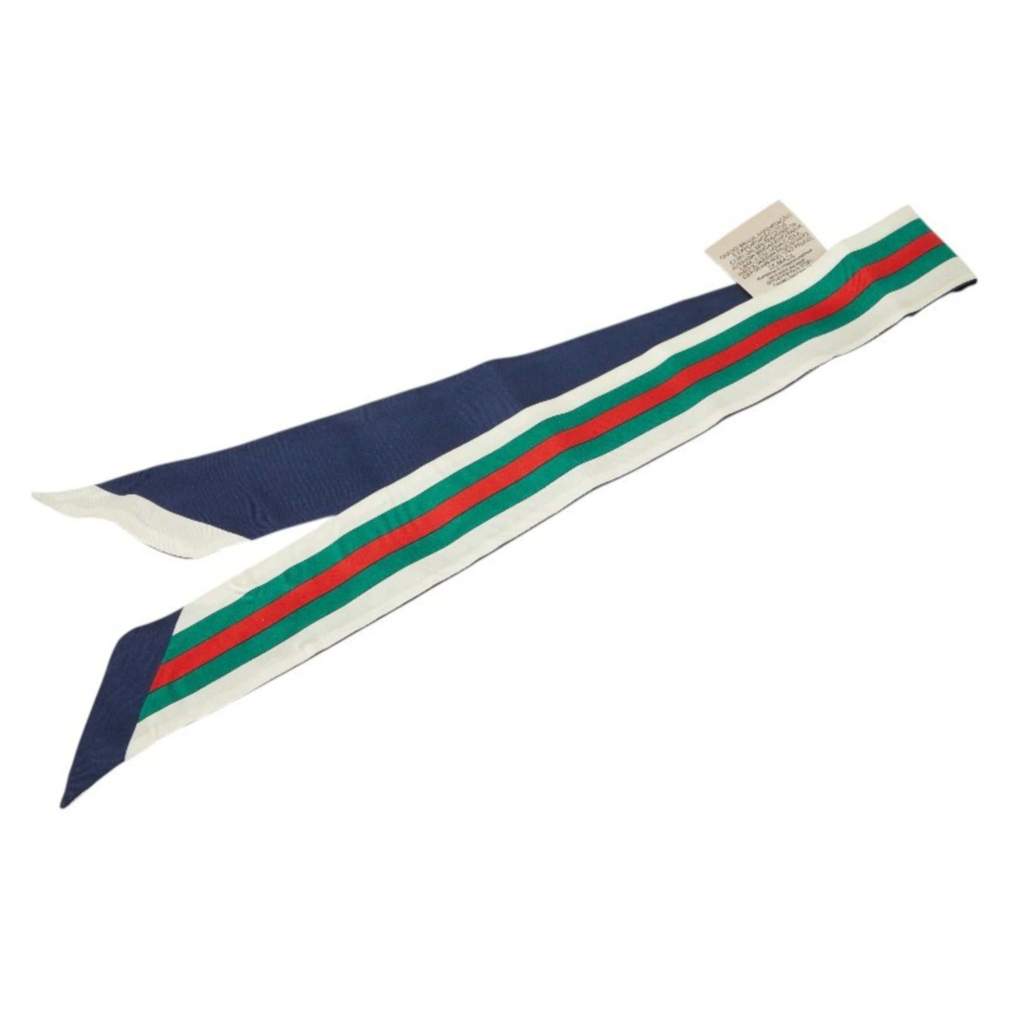 Gucci Gucci Sherry Line Horsebit Neck Bow Bandeau Scarf Muffler in Multicolored Navy Silk for Women Size ONE SIZE - 2 Thumbnail