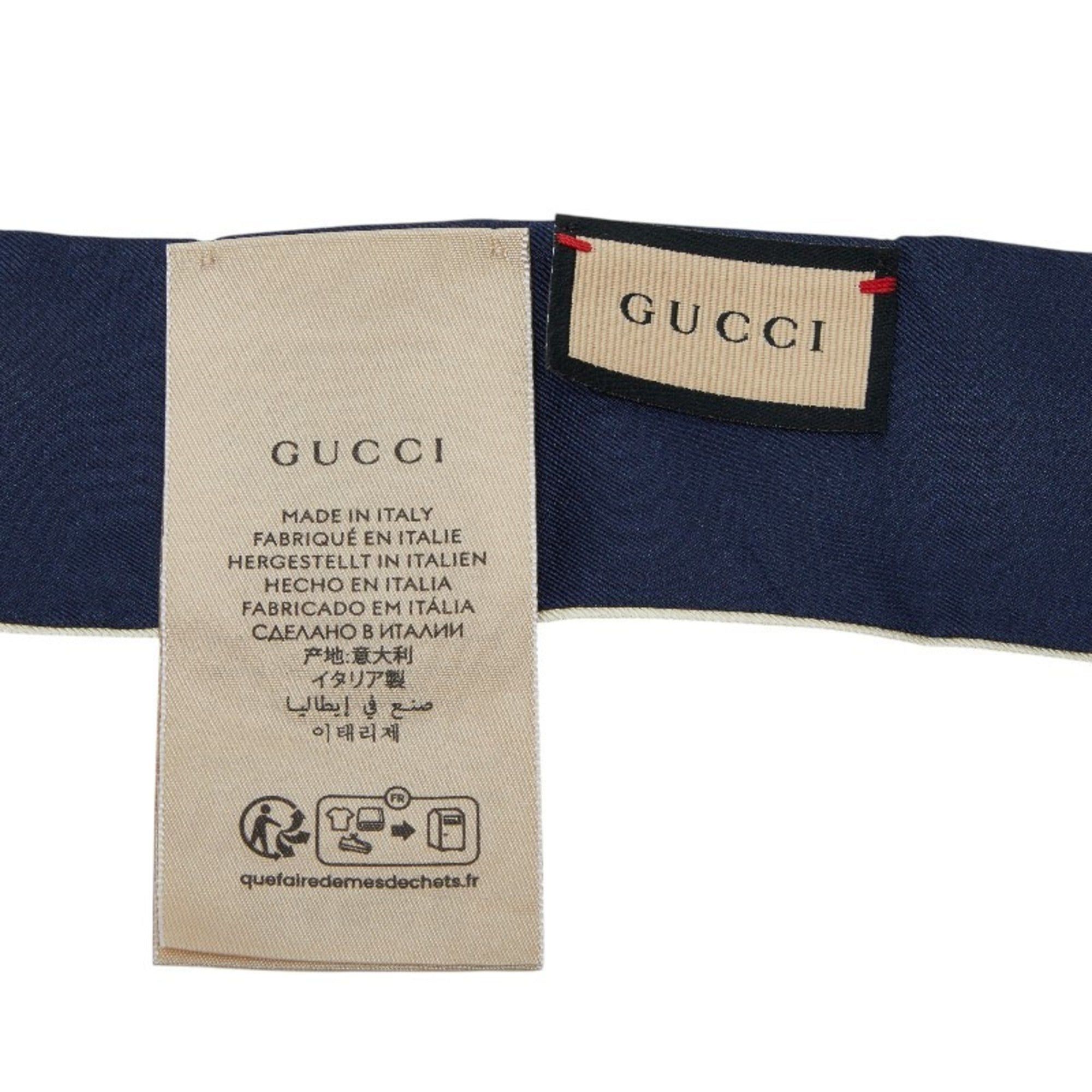 Gucci Gucci Sherry Line Horsebit Neck Bow Bandeau Scarf Muffler in Multicolored Navy Silk for Women Size ONE SIZE - 3 Thumbnail