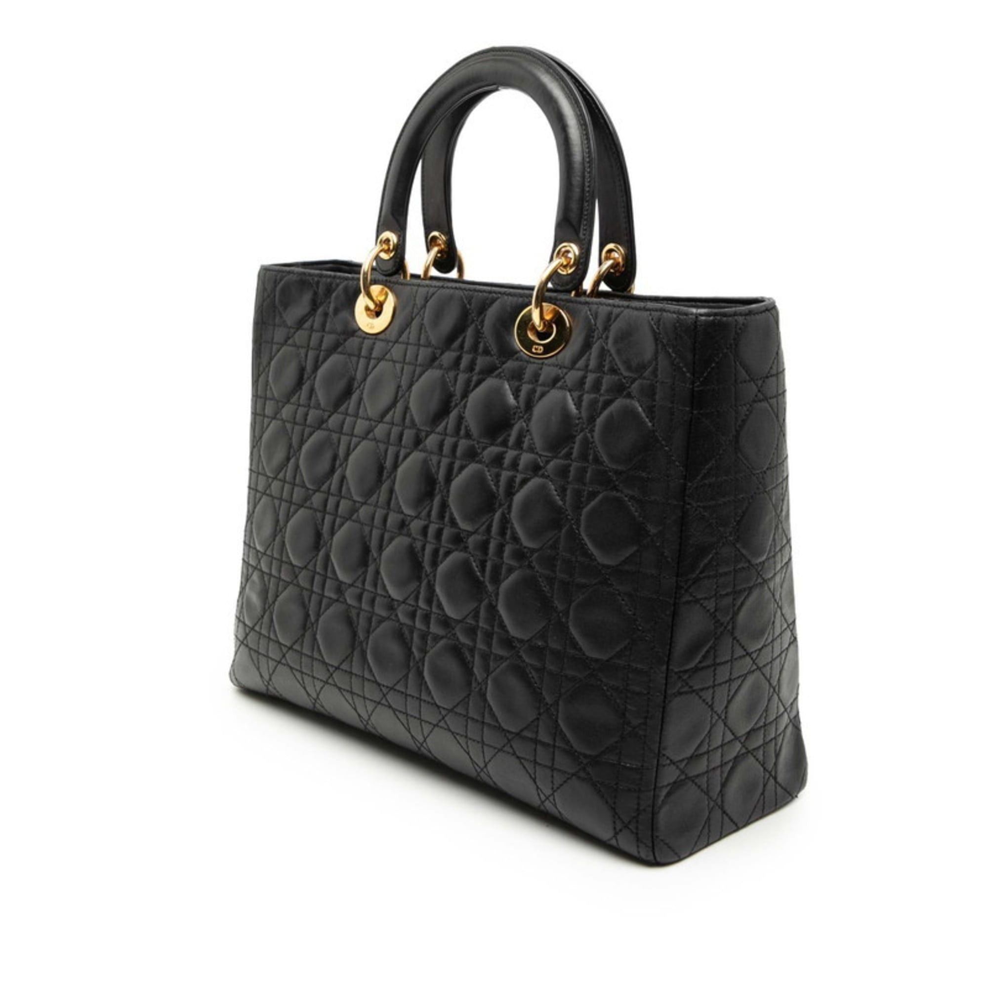 Dior Christian Dior Cannage Lady Large Handbag/Shoulder Bag, 2-Way, Black Leather, Women's, Size ONE SIZE - 2 Thumbnail