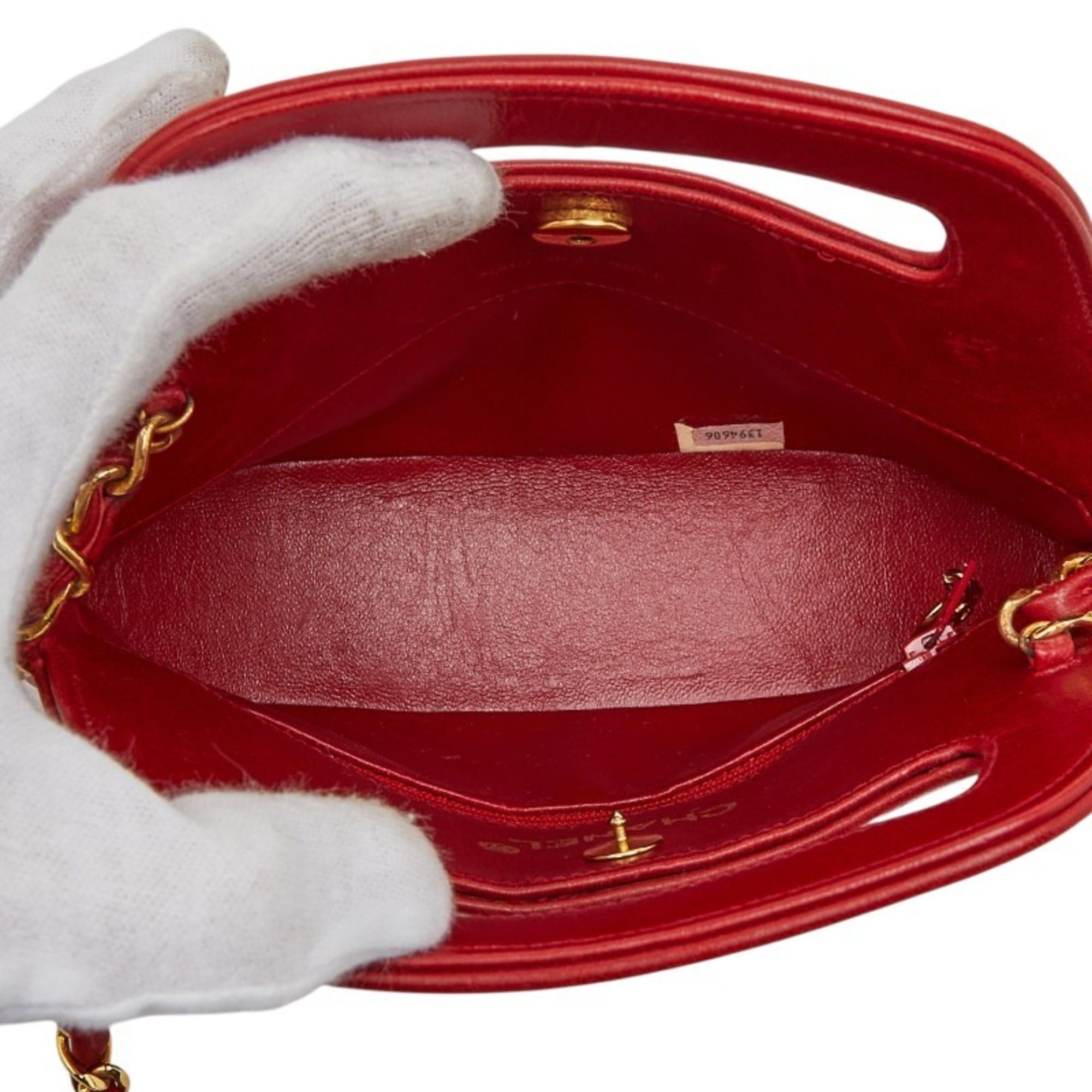 Chanel CHANEL Coco Mark Matelasse Chain Shoulder Bag/Mini Handbag, 2-Way, Red Lambskin, Women's Size ONE SIZE - 9 Thumbnail