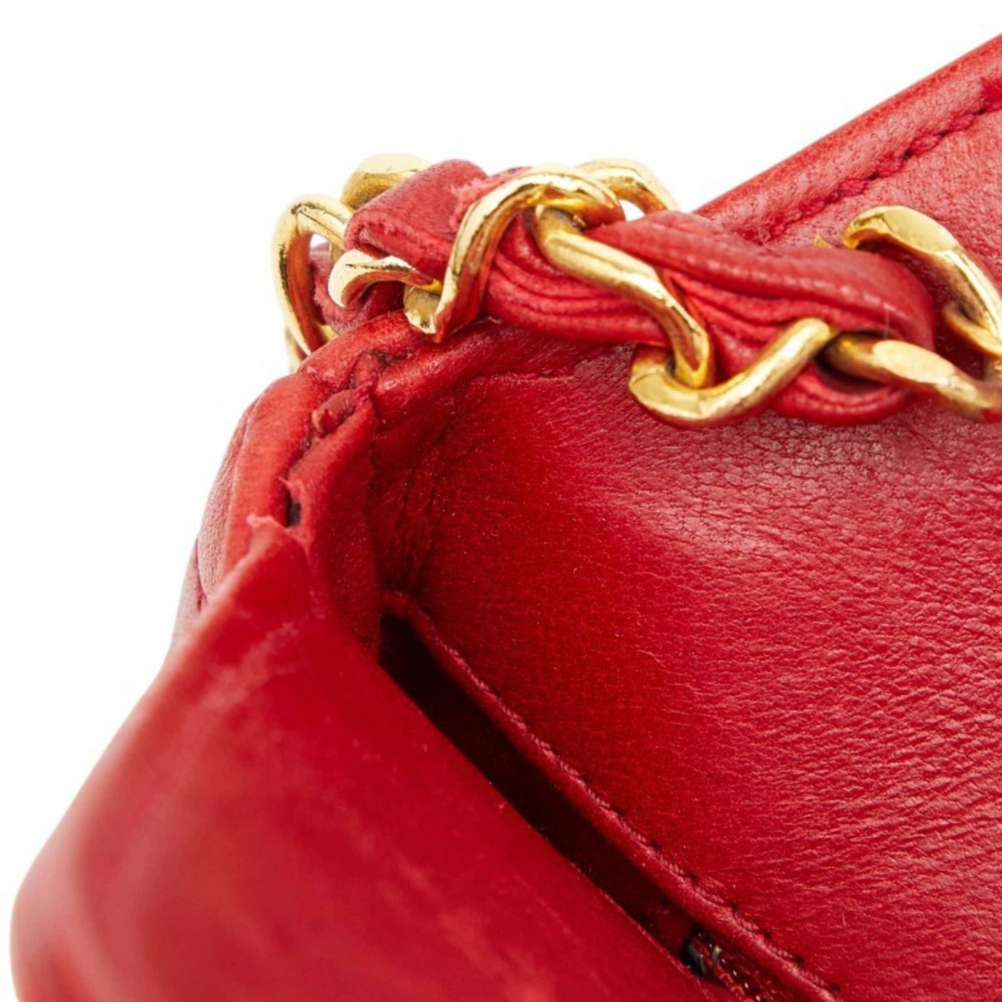 Chanel CHANEL Coco Mark Matelasse Chain Shoulder Bag/Mini Handbag, 2-Way, Red Lambskin, Women's Size ONE SIZE - 6 Thumbnail