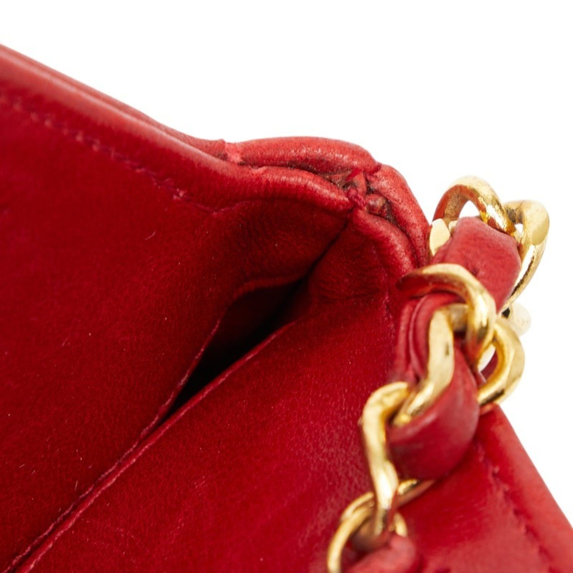Chanel CHANEL Coco Mark Matelasse Chain Shoulder Bag/Mini Handbag, 2-Way, Red Lambskin, Women's Size ONE SIZE - 7 Thumbnail