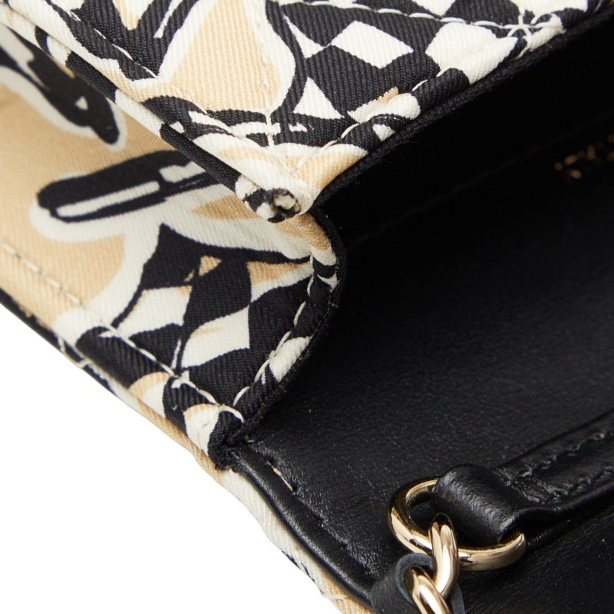 Chanel CHANEL Matelasse Coco Mark Checkered Flag Motif Mini Chain Shoulder Bag, Crossbody, Beige, Black, Cotton, Leather, Women's Size ONE SIZE - 6 Thumbnail