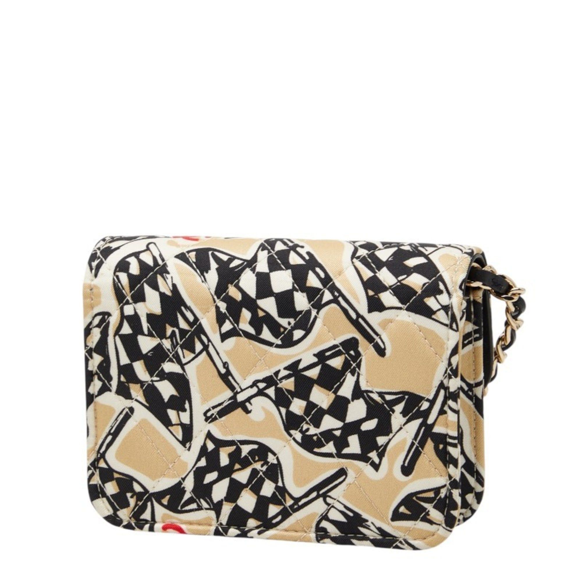 Chanel CHANEL Matelasse Coco Mark Checkered Flag Motif Mini Chain Shoulder Bag, Crossbody, Beige, Black, Cotton, Leather, Women's Size ONE SIZE - 2 Thumbnail