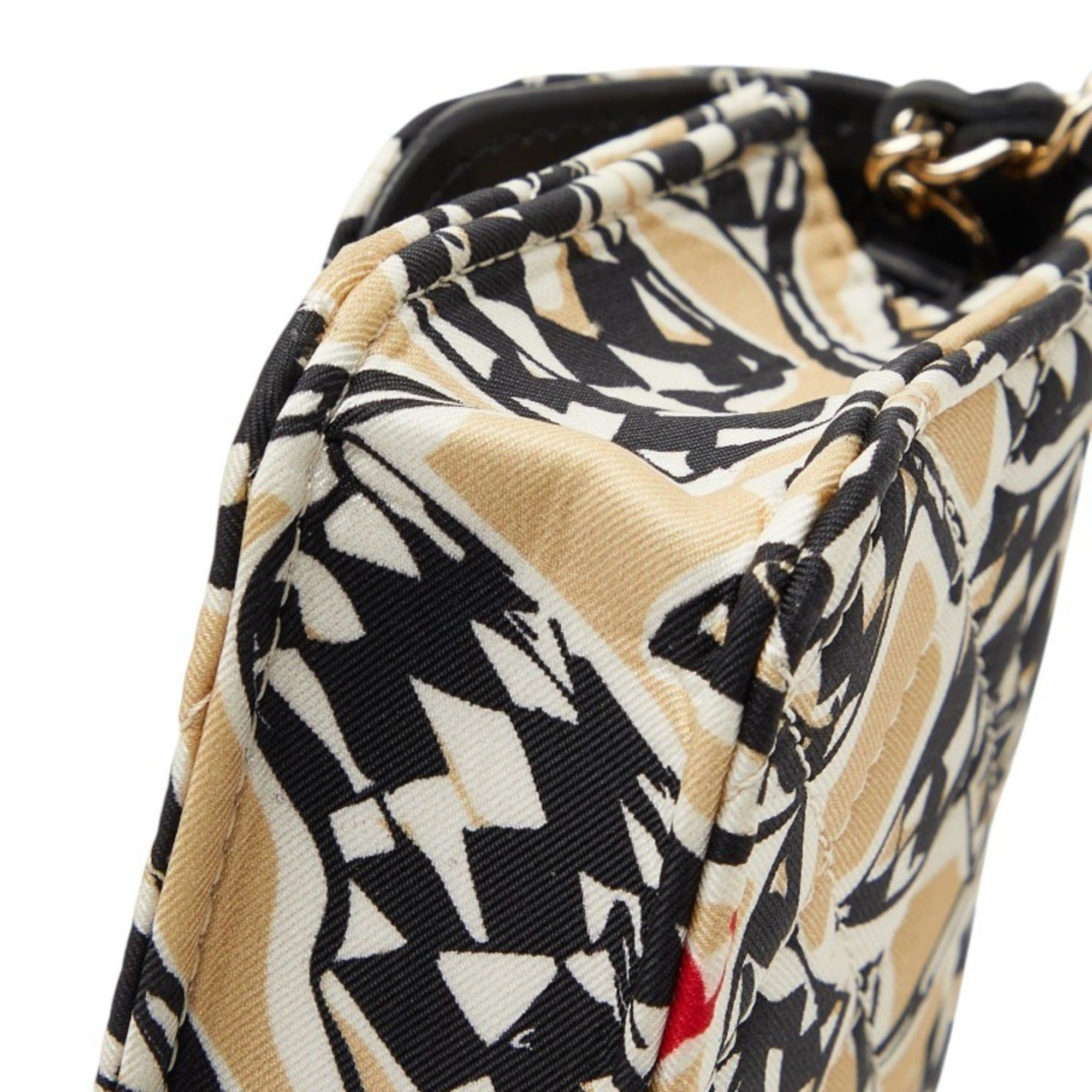 Chanel CHANEL Matelasse Coco Mark Checkered Flag Motif Mini Chain Shoulder Bag, Crossbody, Beige, Black, Cotton, Leather, Women's Size ONE SIZE - 4 Thumbnail